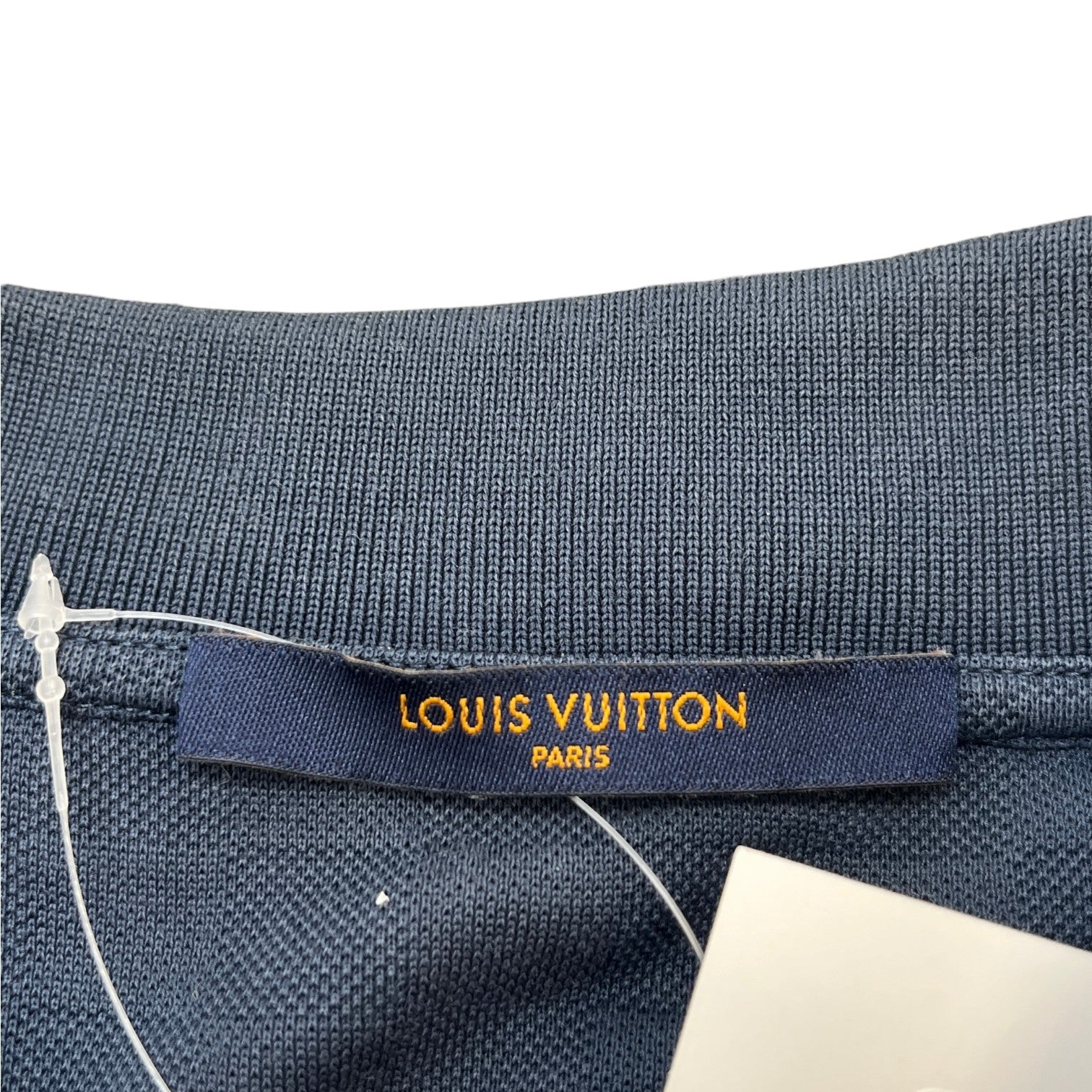 Men's Damier Embroidered Logo Pocket Polo Shirt Navy Size XL