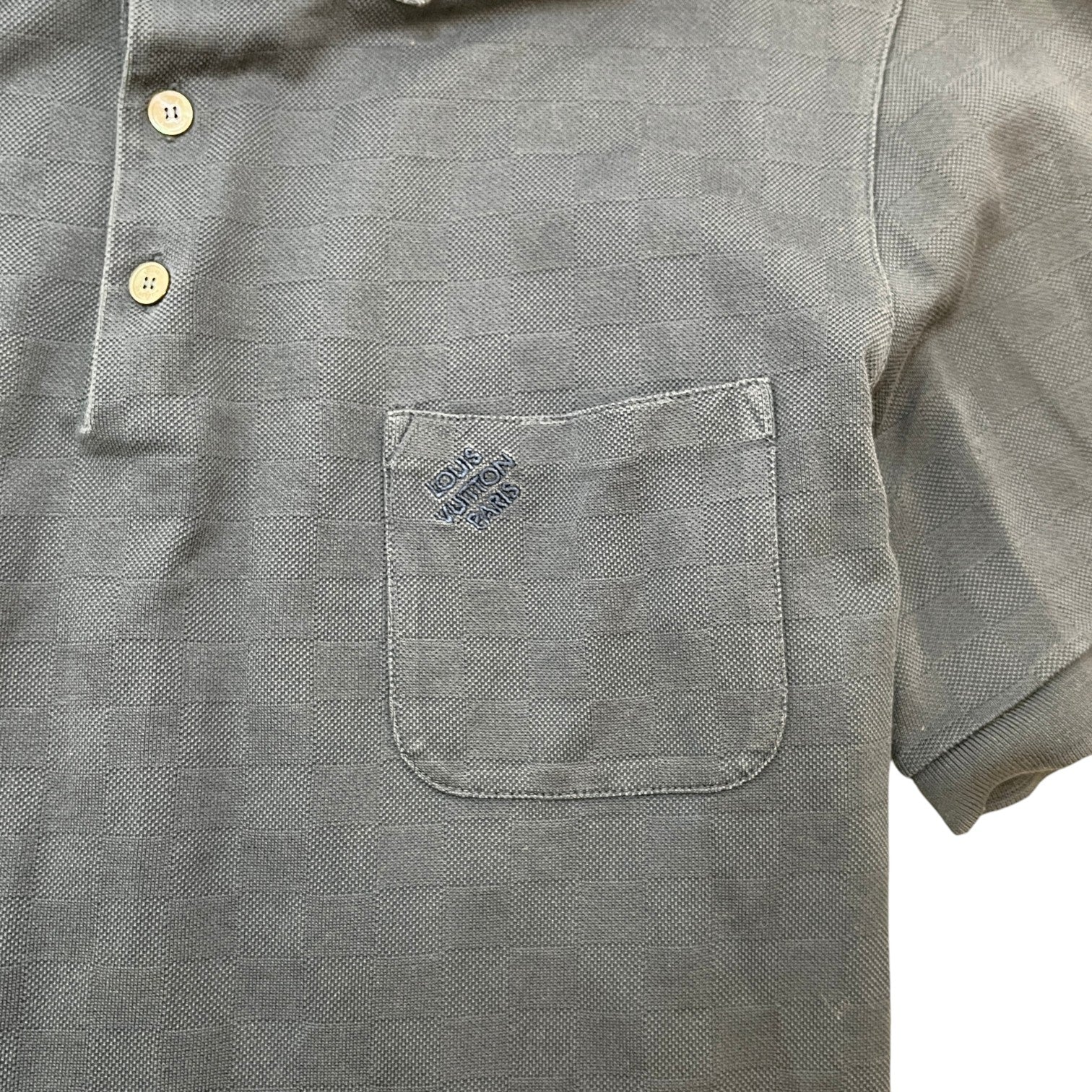 Men's Damier Embroidered Logo Pocket Polo Shirt Navy Size XL