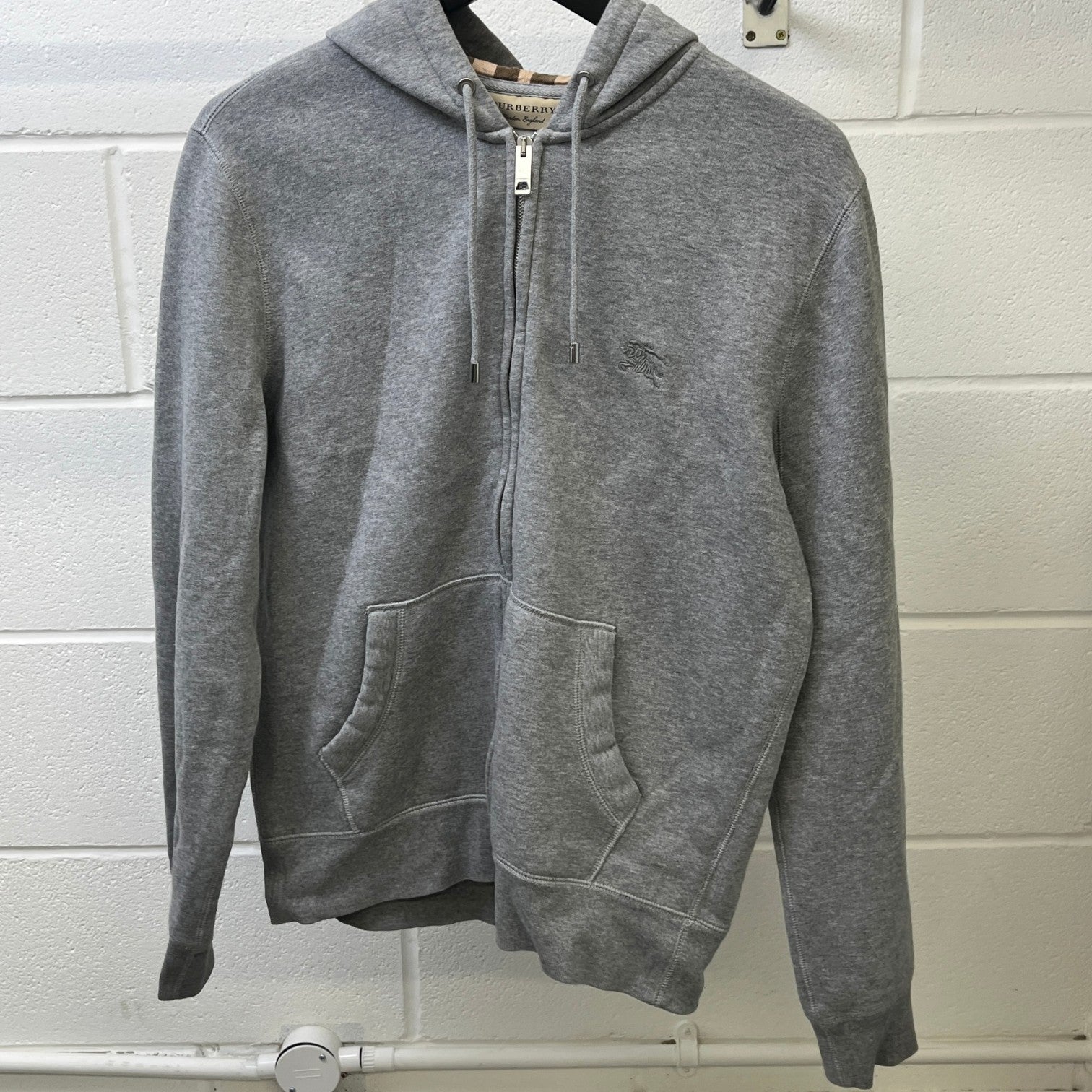 Men's Embroidered Logo Hoodie Grey Size M