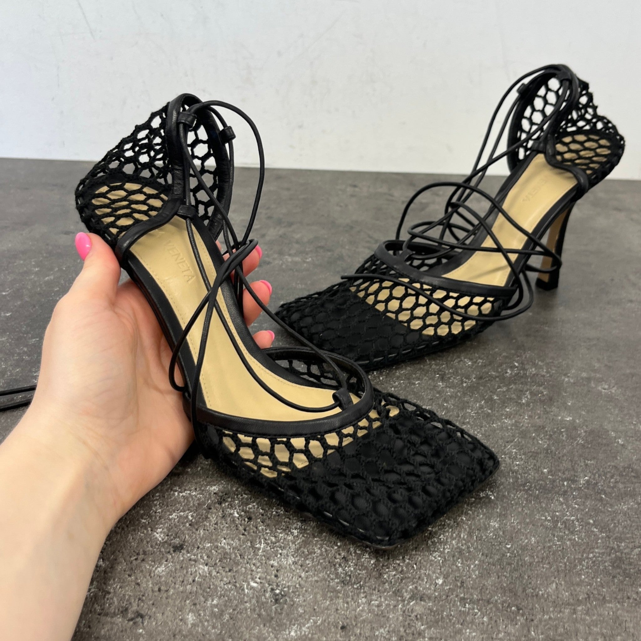 Women's Trimmed Mesh Heels Black Size EU 38 / UK 5