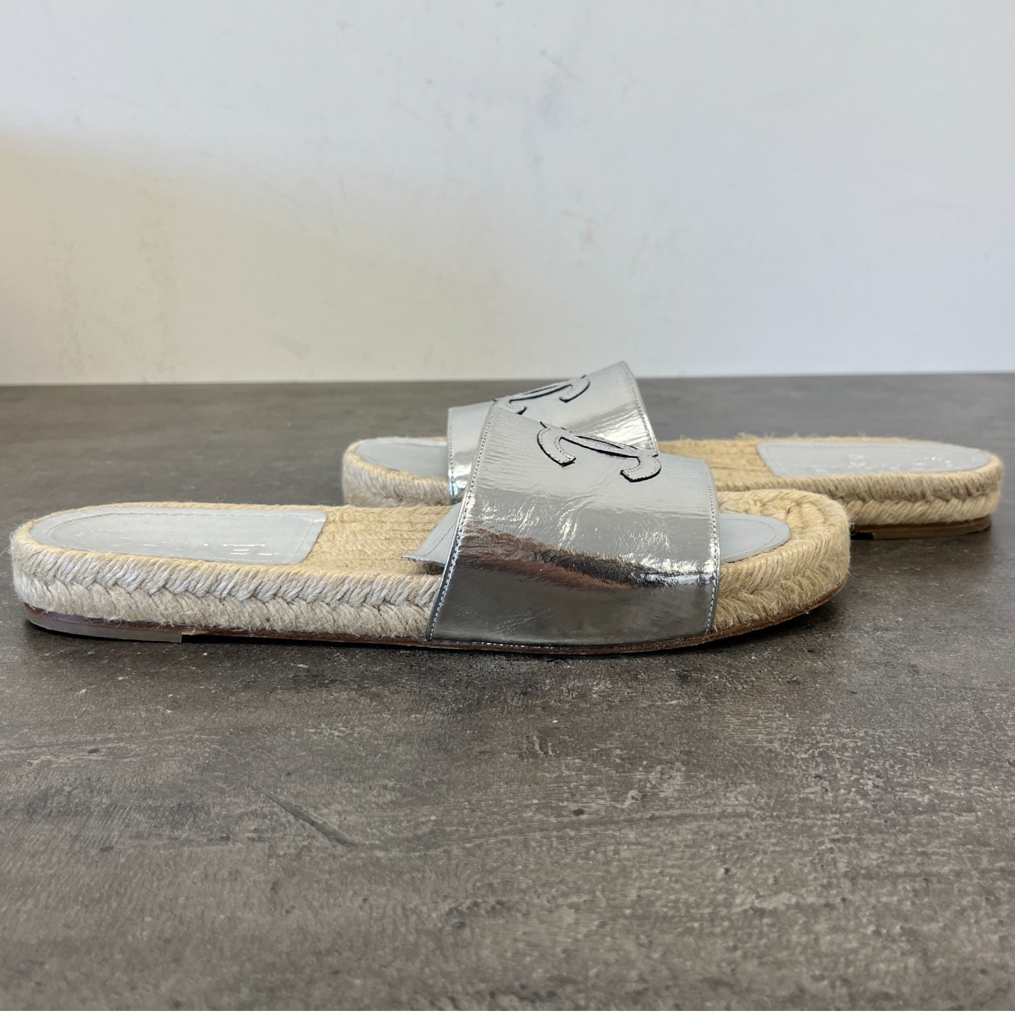 Women's Cc Logo Espadrilles Silver Size EU 39 / UK 6