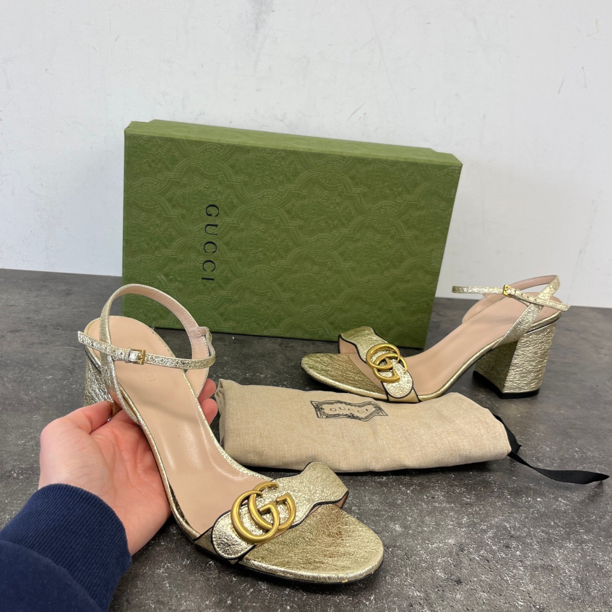Women's Gg Marmont Ankle Strap Sandals Gold Size EU 40 / UK 7