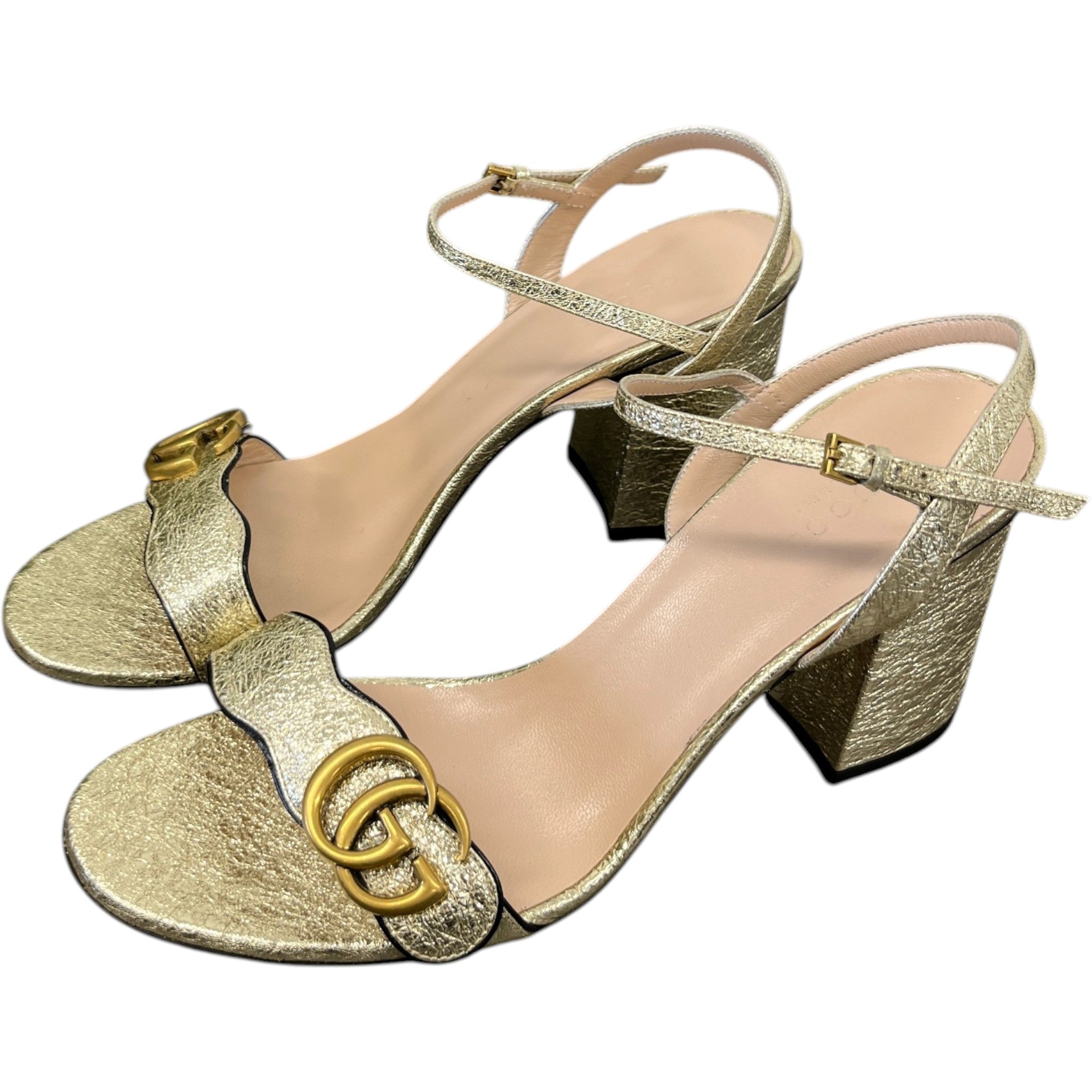 Women's Gg Marmont Ankle Strap Sandals Gold Size EU 40 / UK 7