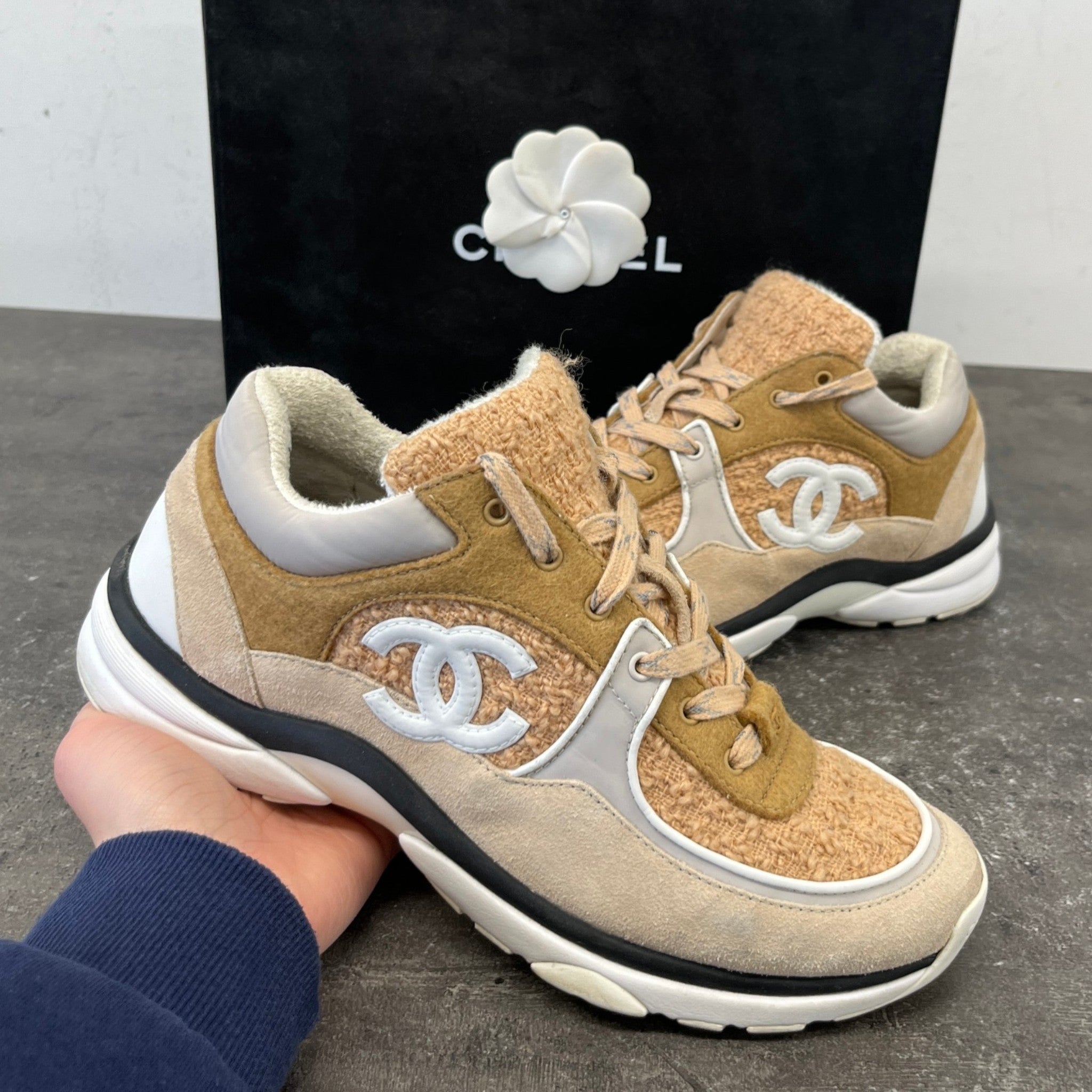 Women's Cc Runners Tweed Low Trainers Beige Size EU 40 / UK 7