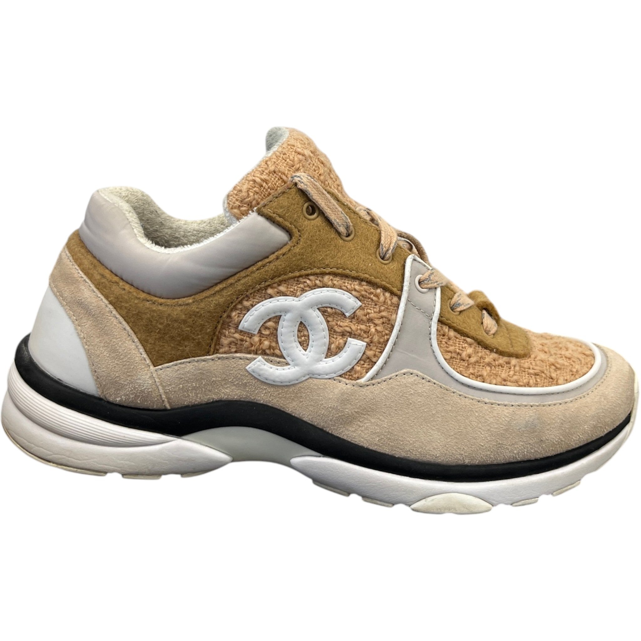 Women's Cc Runners Tweed Low Trainers Beige Size EU 40 / UK 7