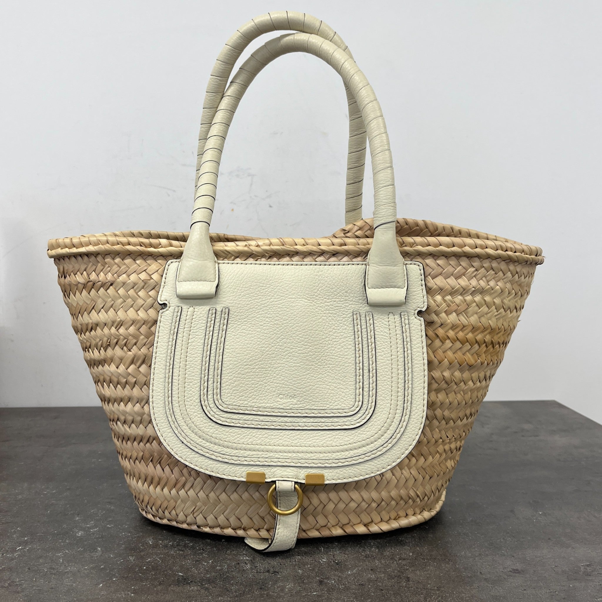 Women's Medium Raffia Marcie Basket Bag Cream