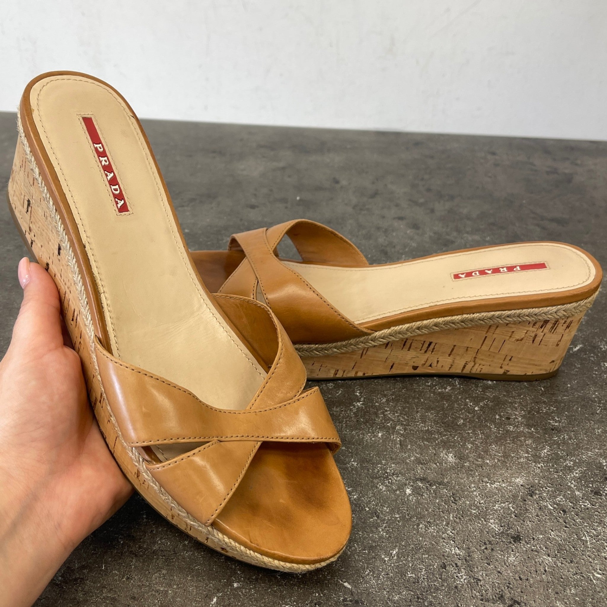 Women's Wedge Slides Sandals Beige Size EU 39.5 / UK 6.5