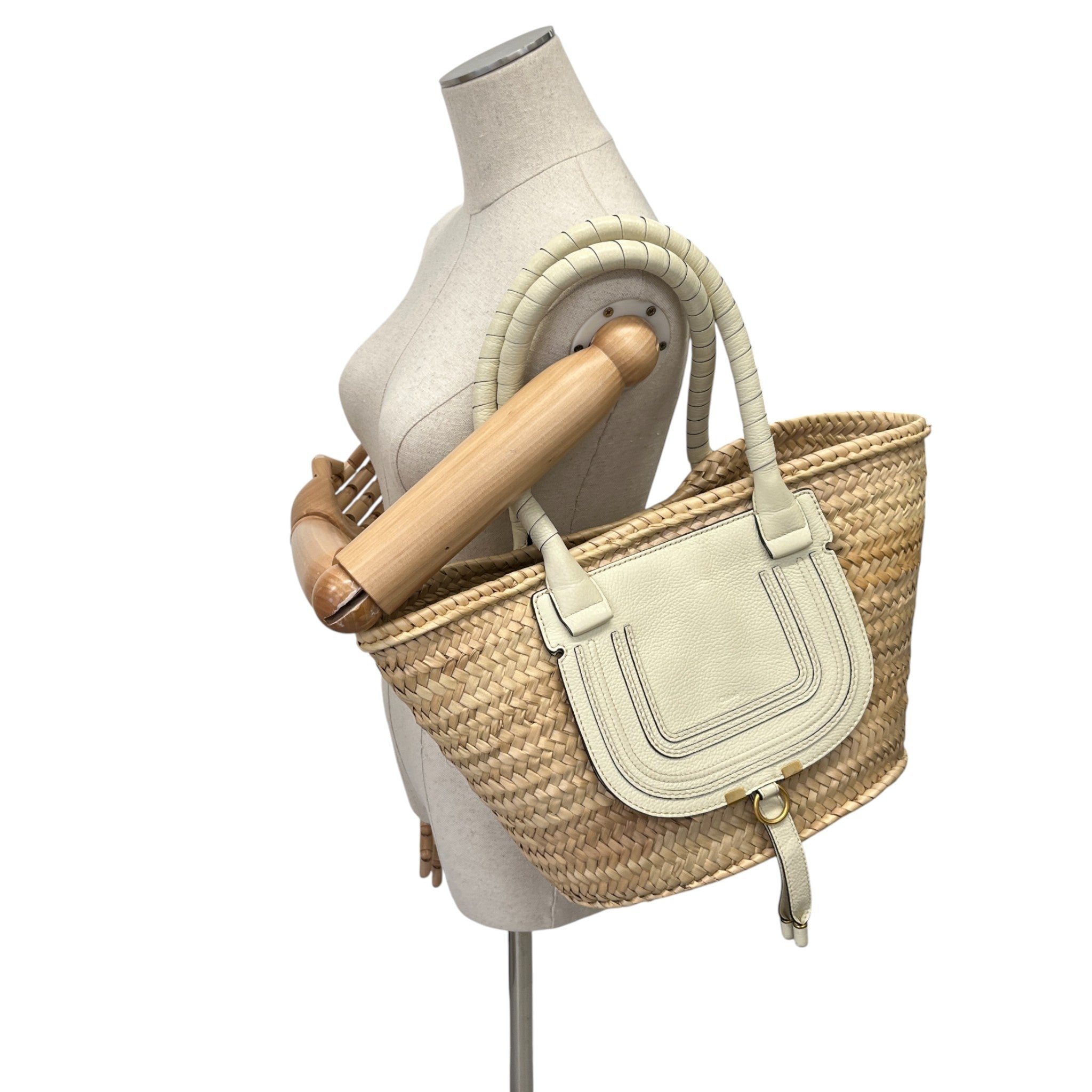 Women's Medium Raffia Marcie Basket Bag Cream