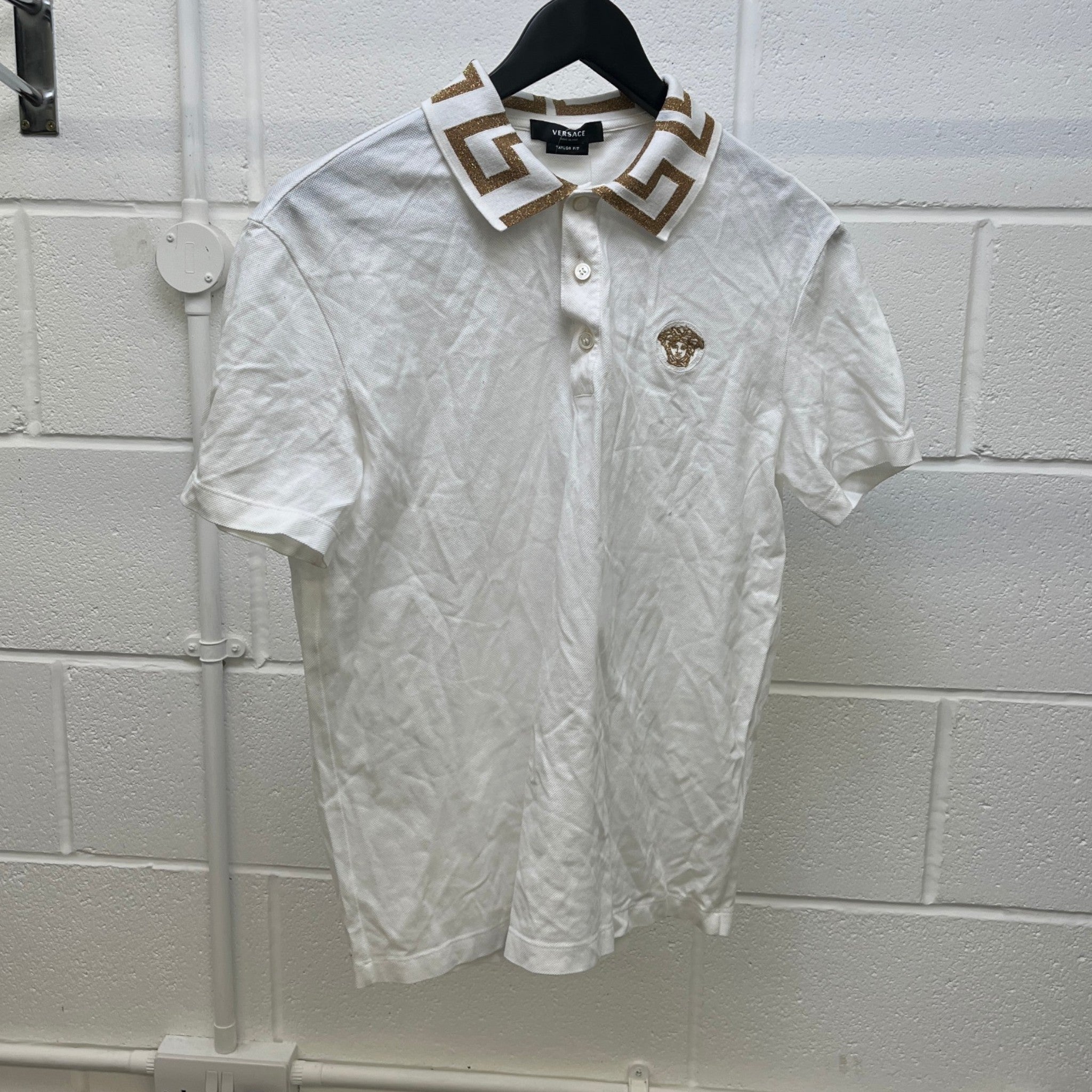 Men's Embroidered Logo Polo Shirt White Size S
