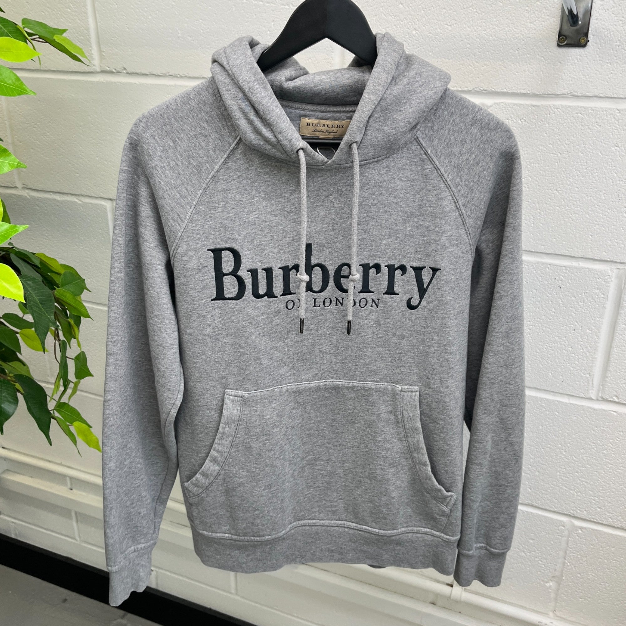 Men's Logo Print Hoodie Grey Size XS