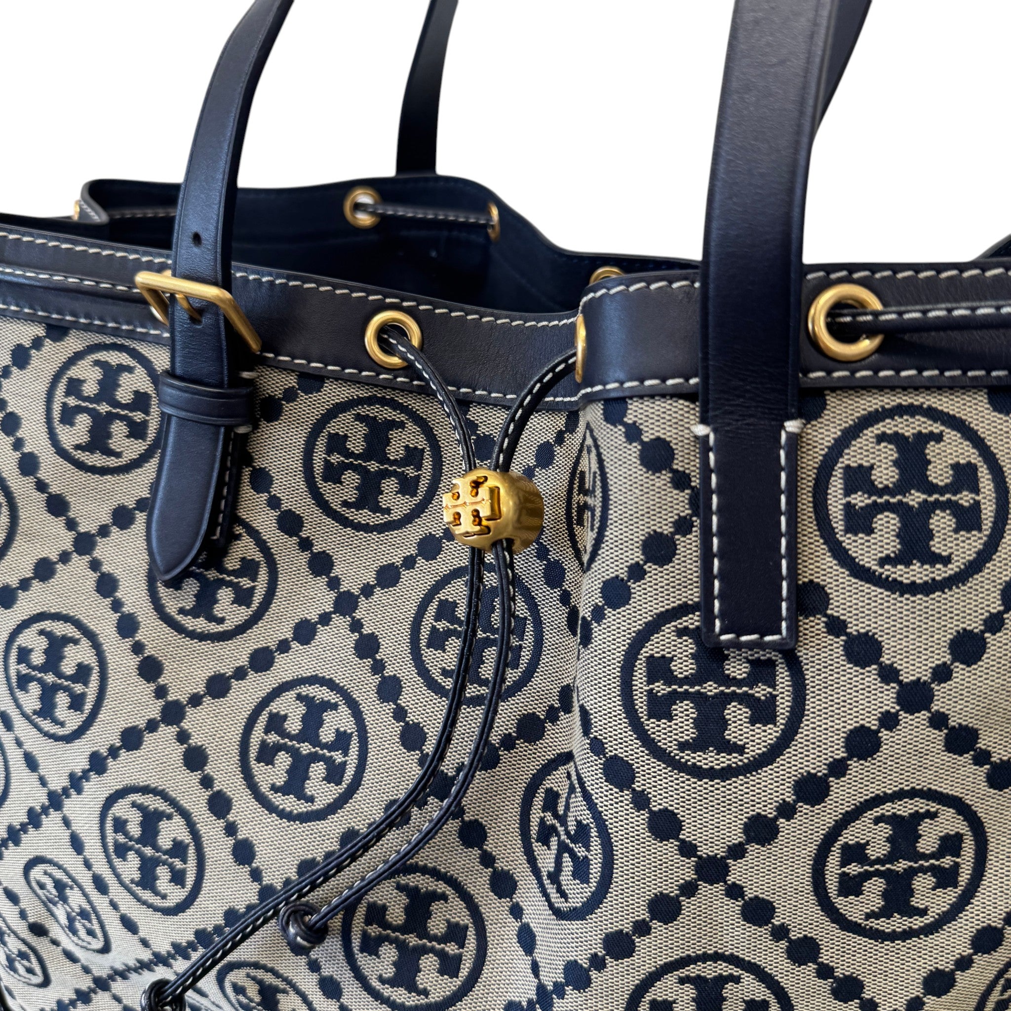 Women's Large T Monogram Tote Bag Navy