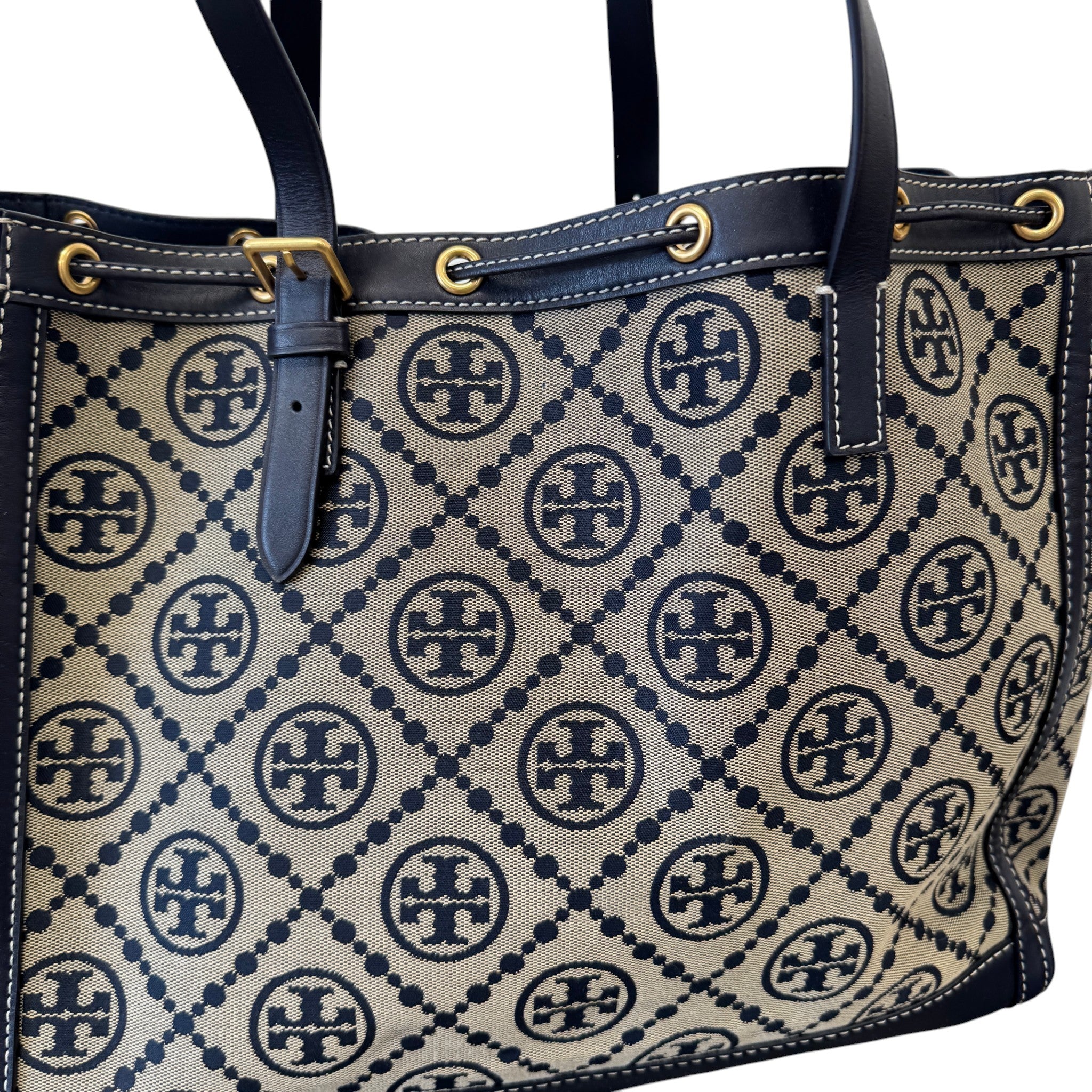 Women's Large T Monogram Tote Bag Navy