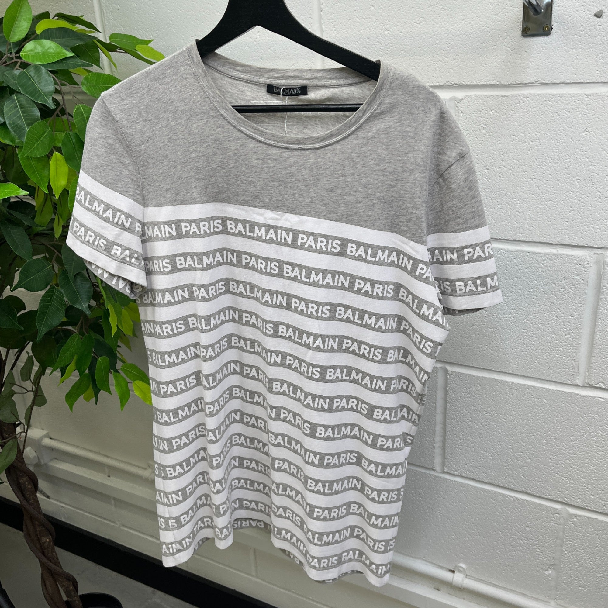 Men's Stripe Logo Print T-Shirt Grey Size S