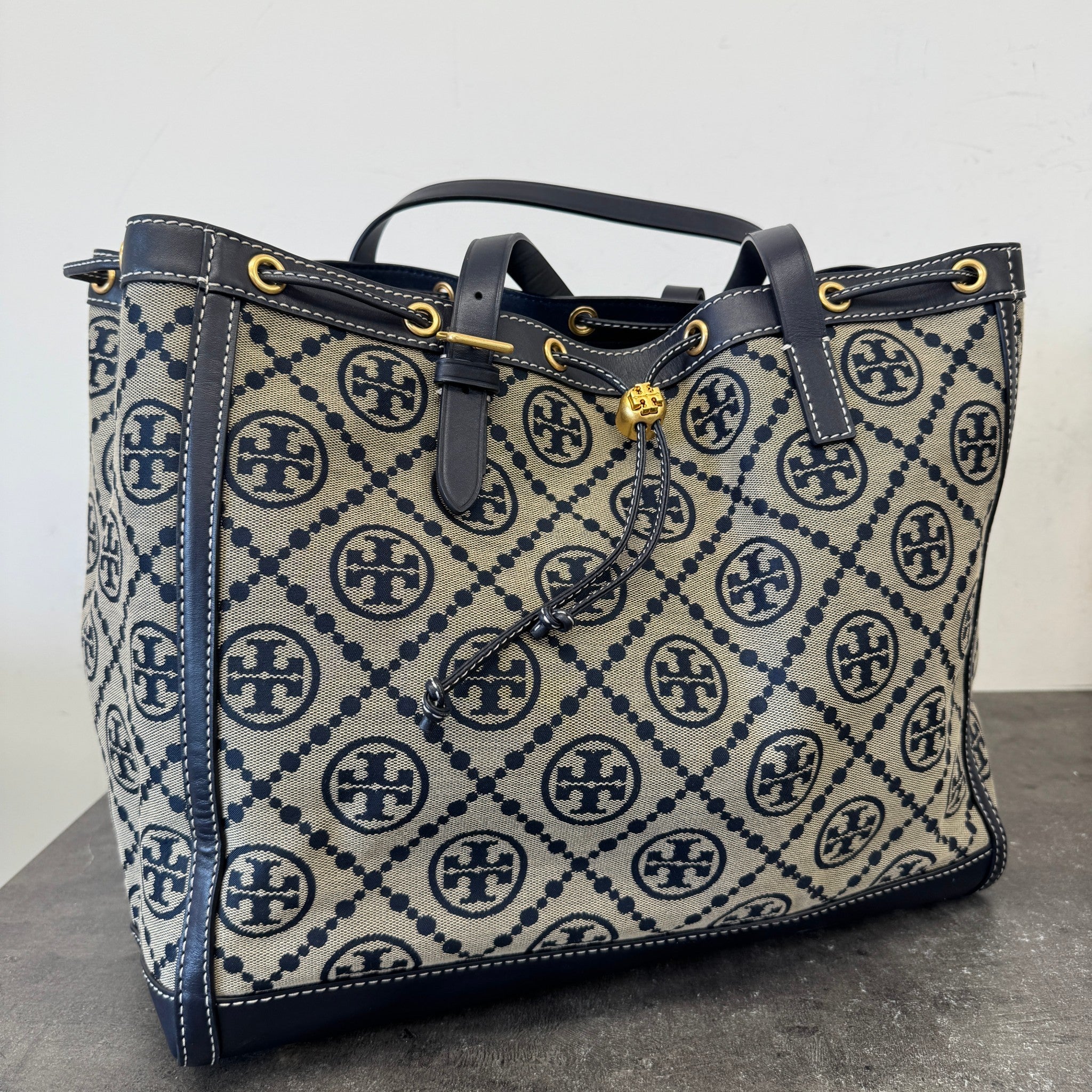 Women's Large T Monogram Tote Bag Navy