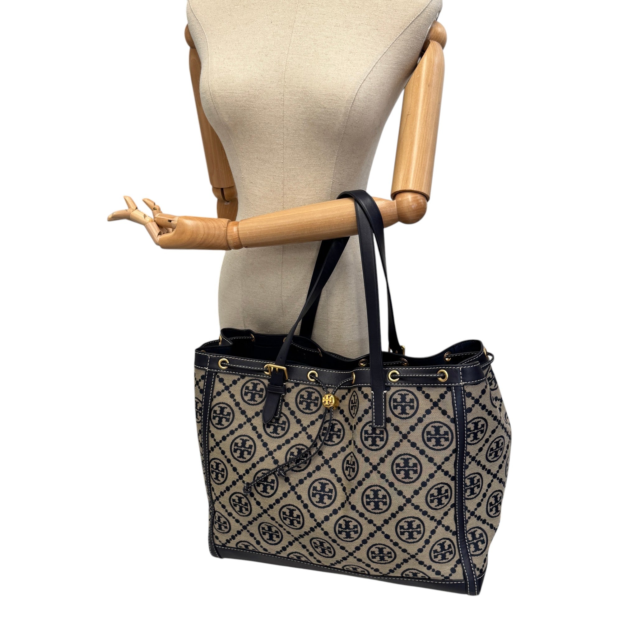Women's Large T Monogram Tote Bag Navy