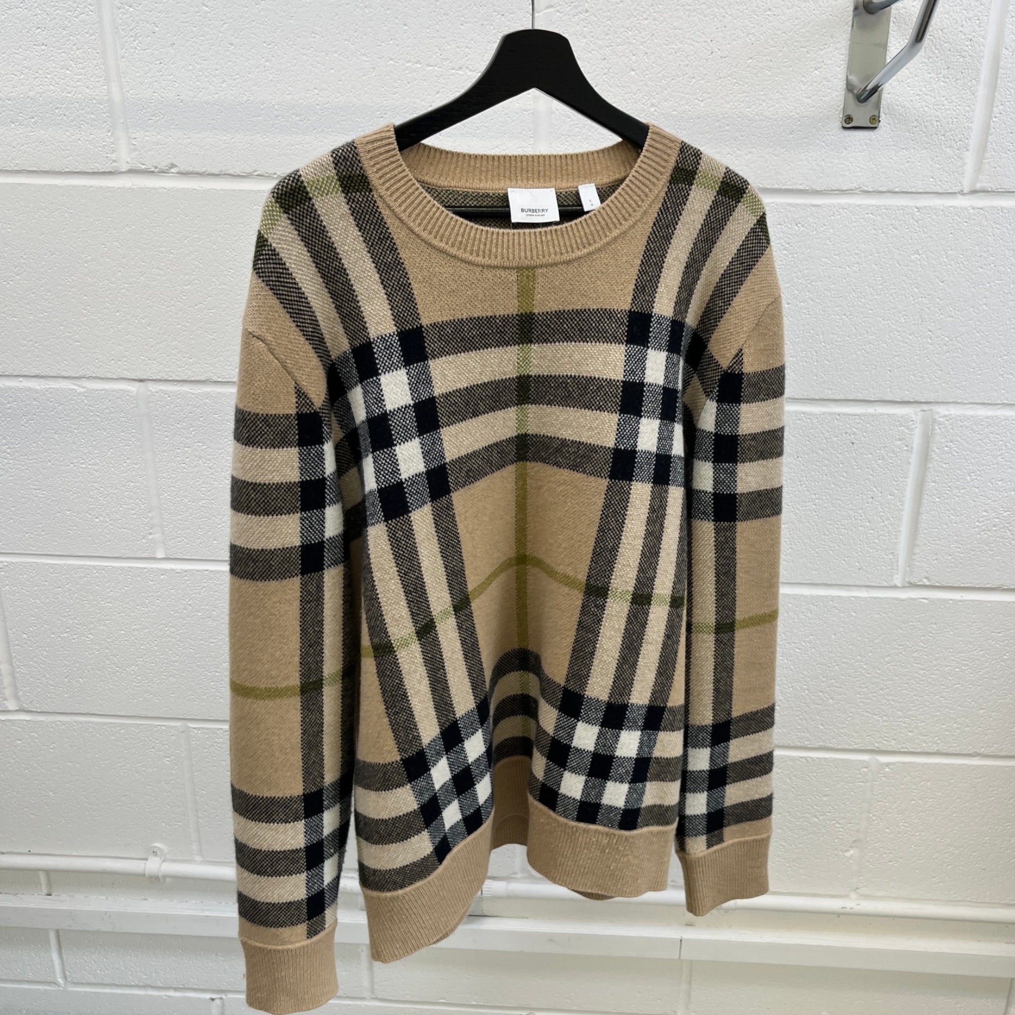 Men's Checkered Cashmere Jumper Beige Size L