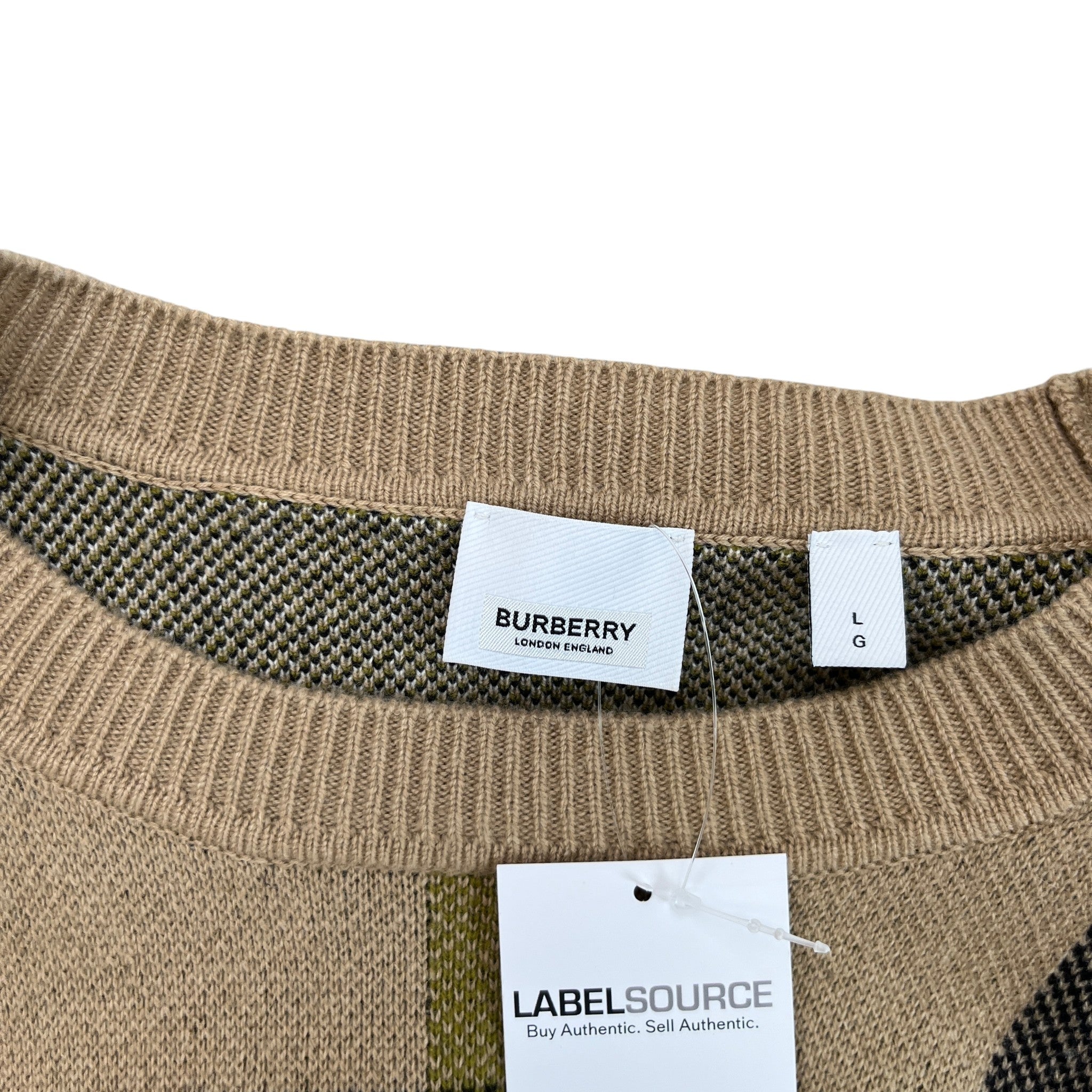 Men's Checkered Cashmere Jumper Beige Size L