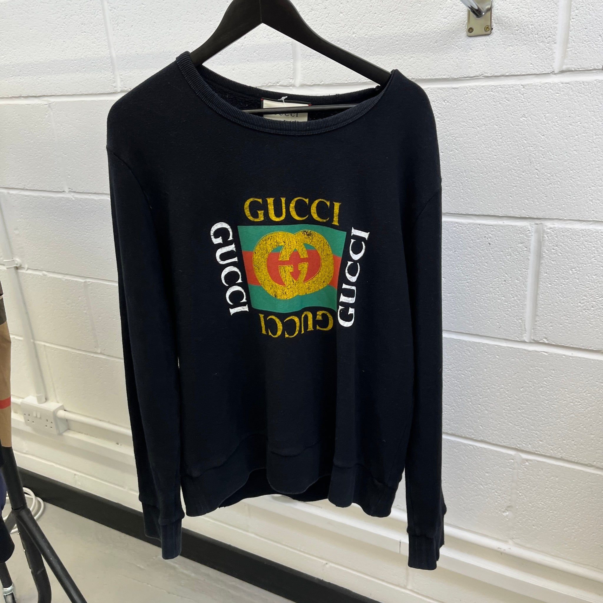Men's Distressed Logo Print Sweatshirt Black Size M