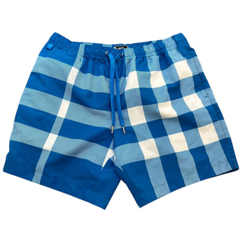 Men's Check Print Swim Shorts Blue Size M