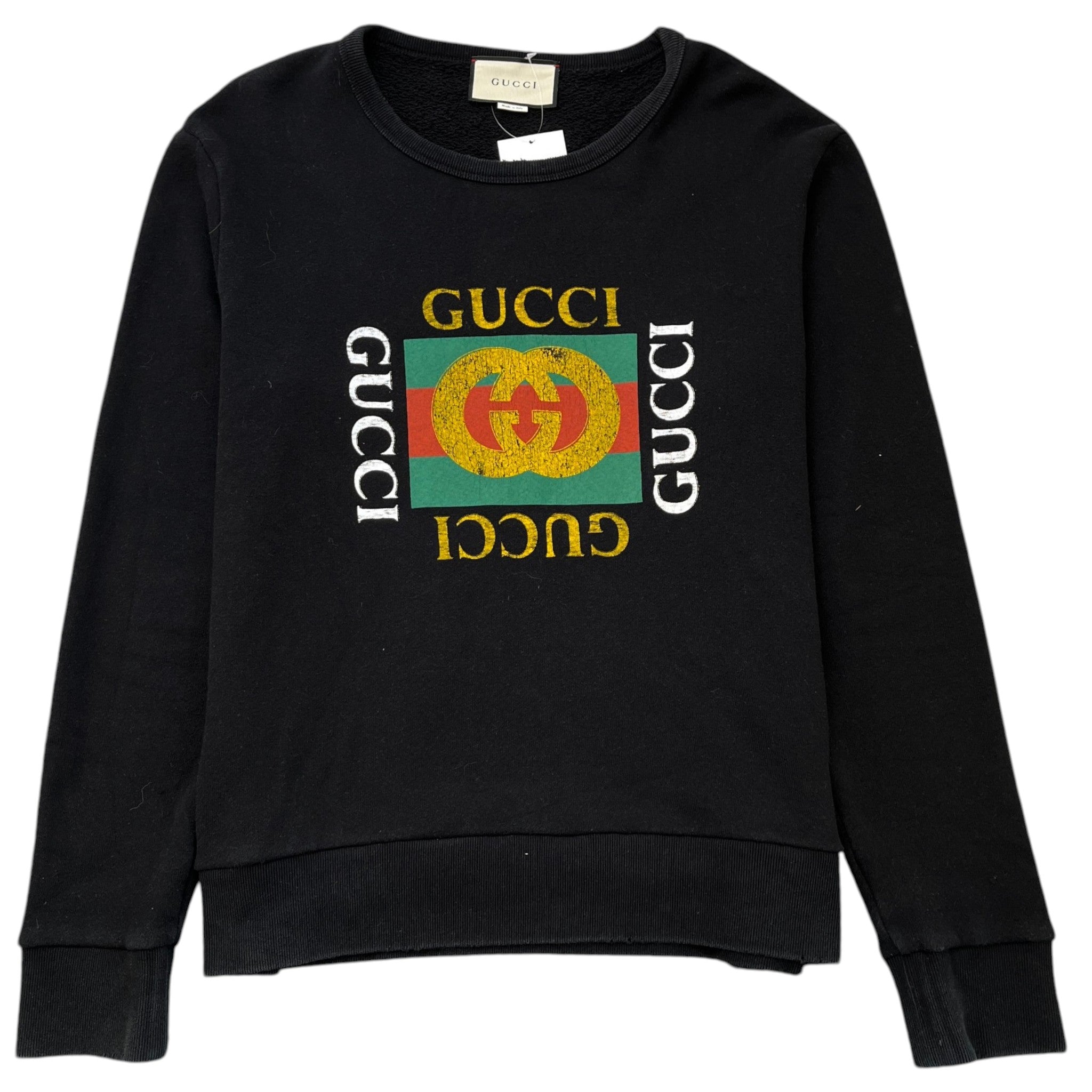 Men's Distressed Logo Print Sweatshirt Black Size M