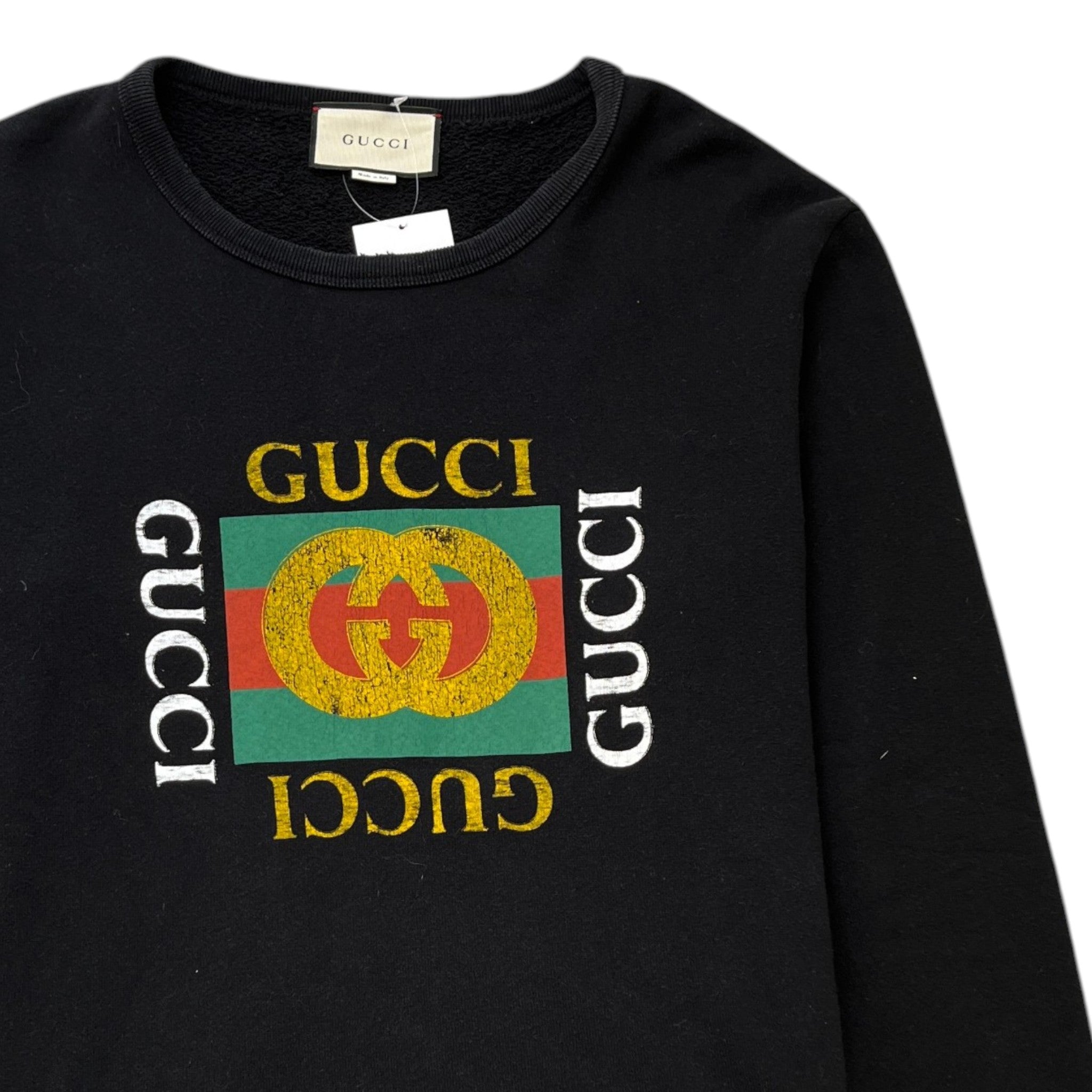 Men's Distressed Logo Print Sweatshirt Black Size M