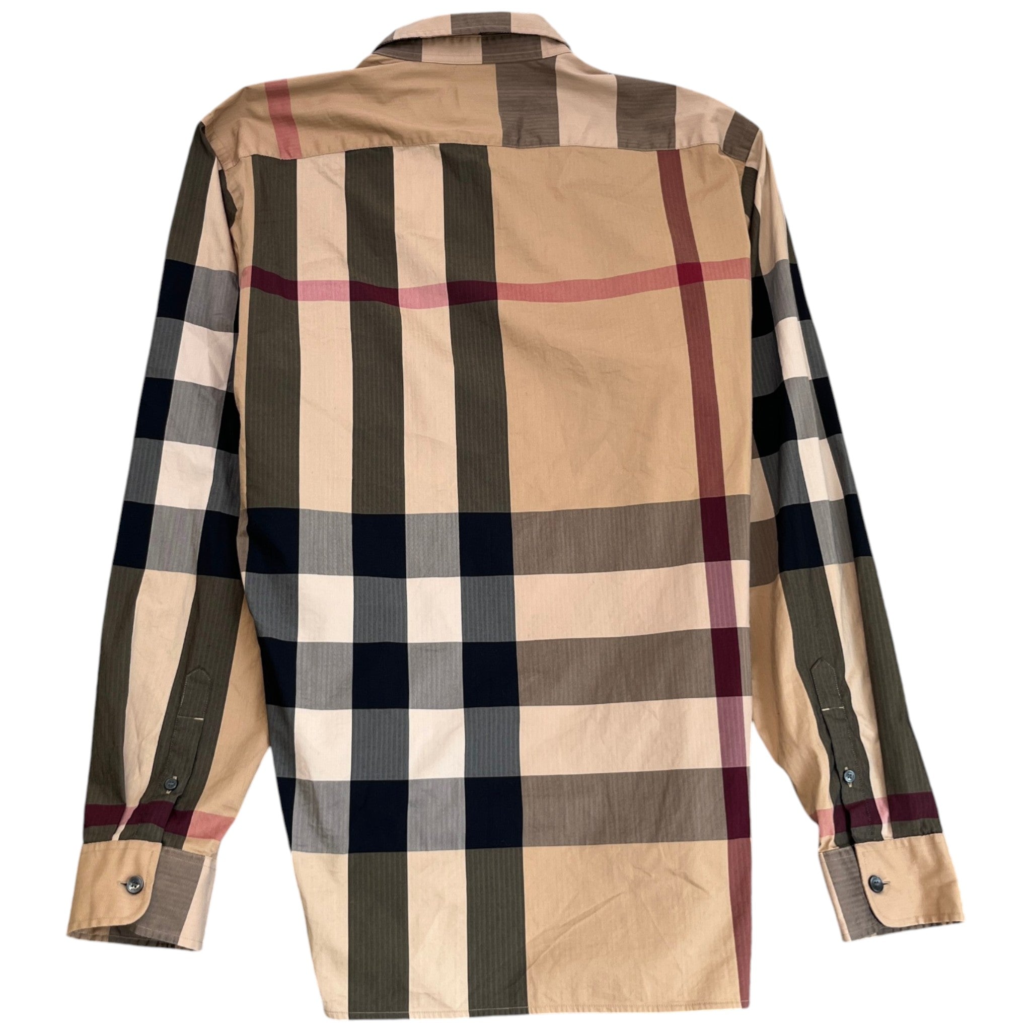 Men's Checkered Long Sleeve Shirt Beige Size L