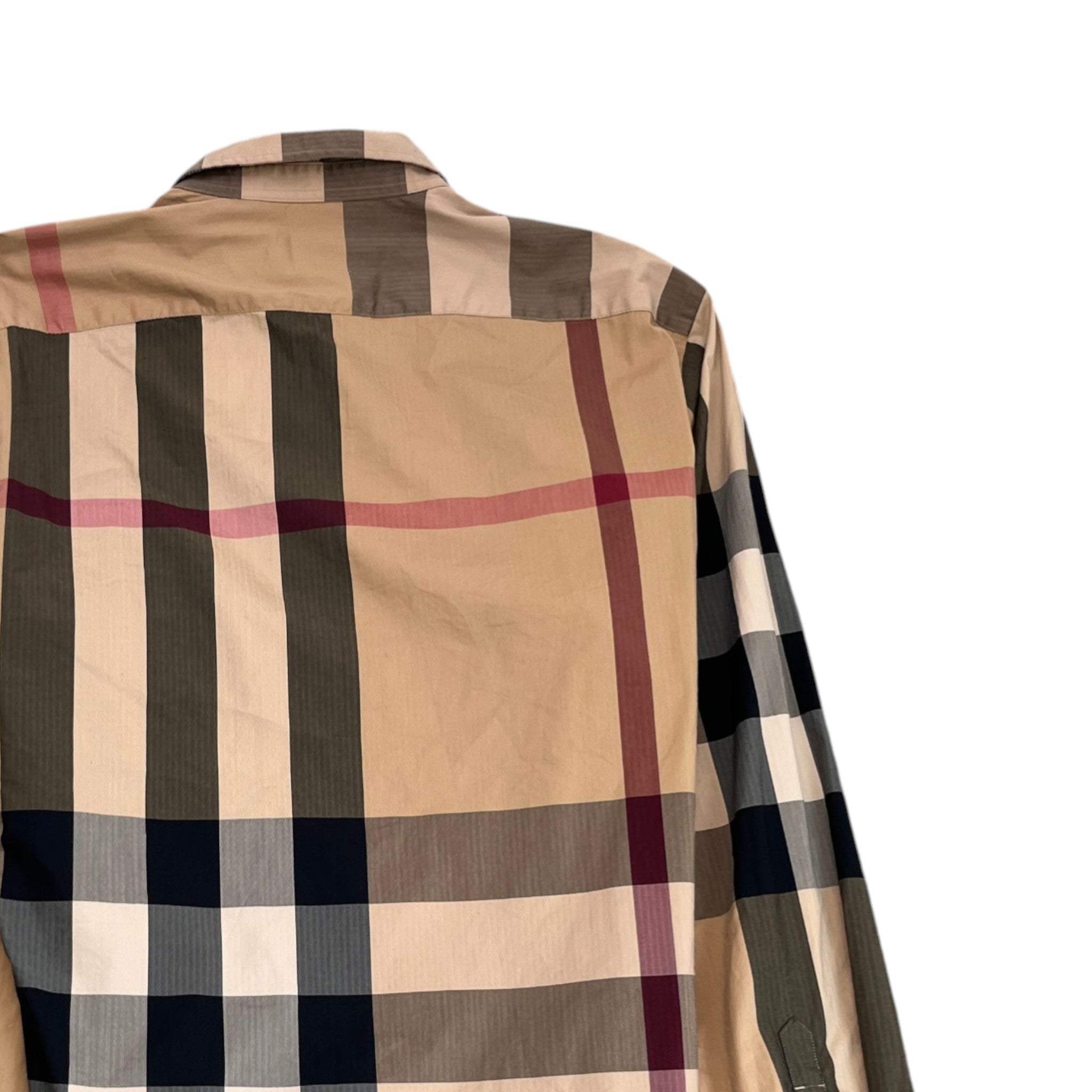 Men's Checkered Long Sleeve Shirt Beige Size L
