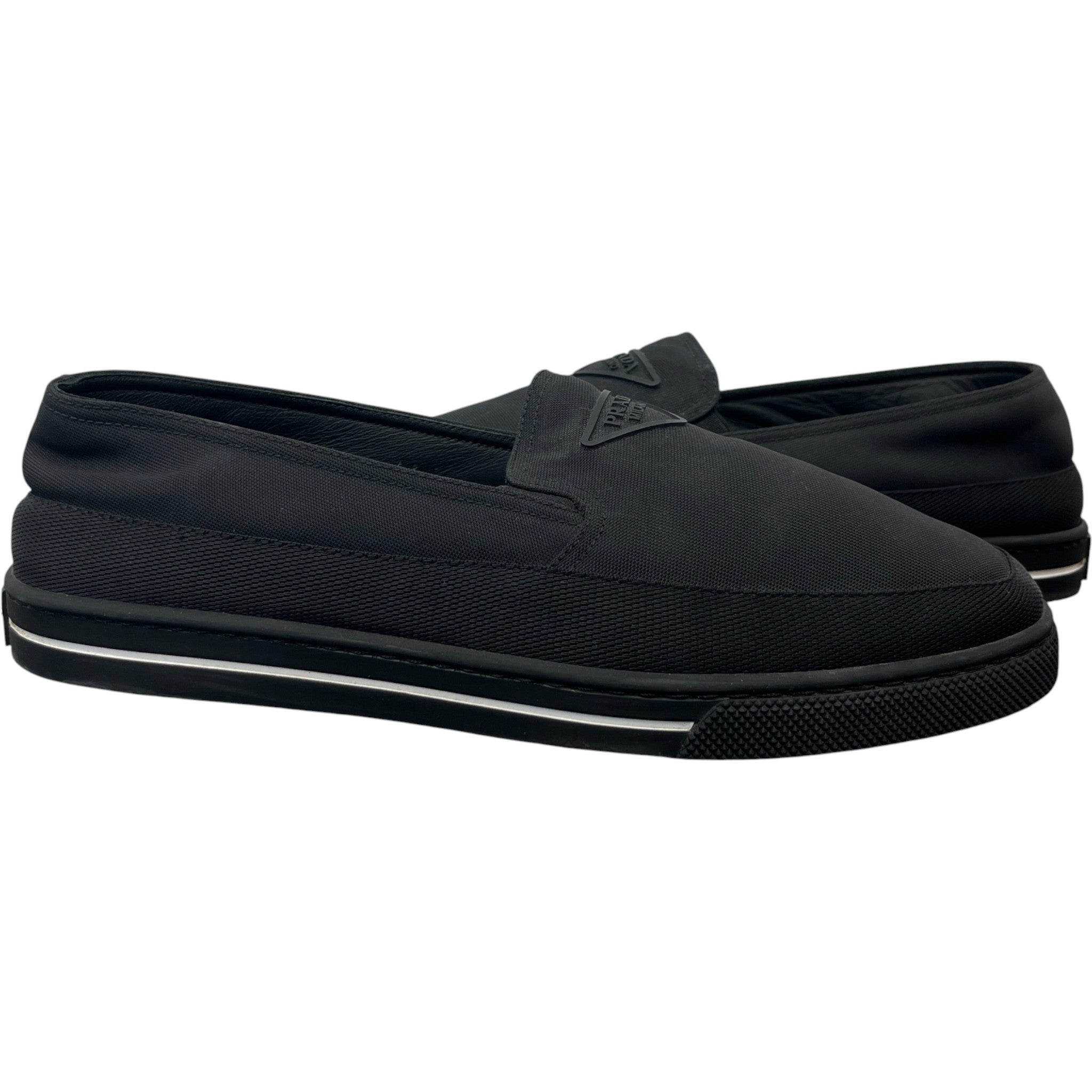 Men's Re-Nylon Plaque Logo Loafers Black Size EU 43 / UK 9