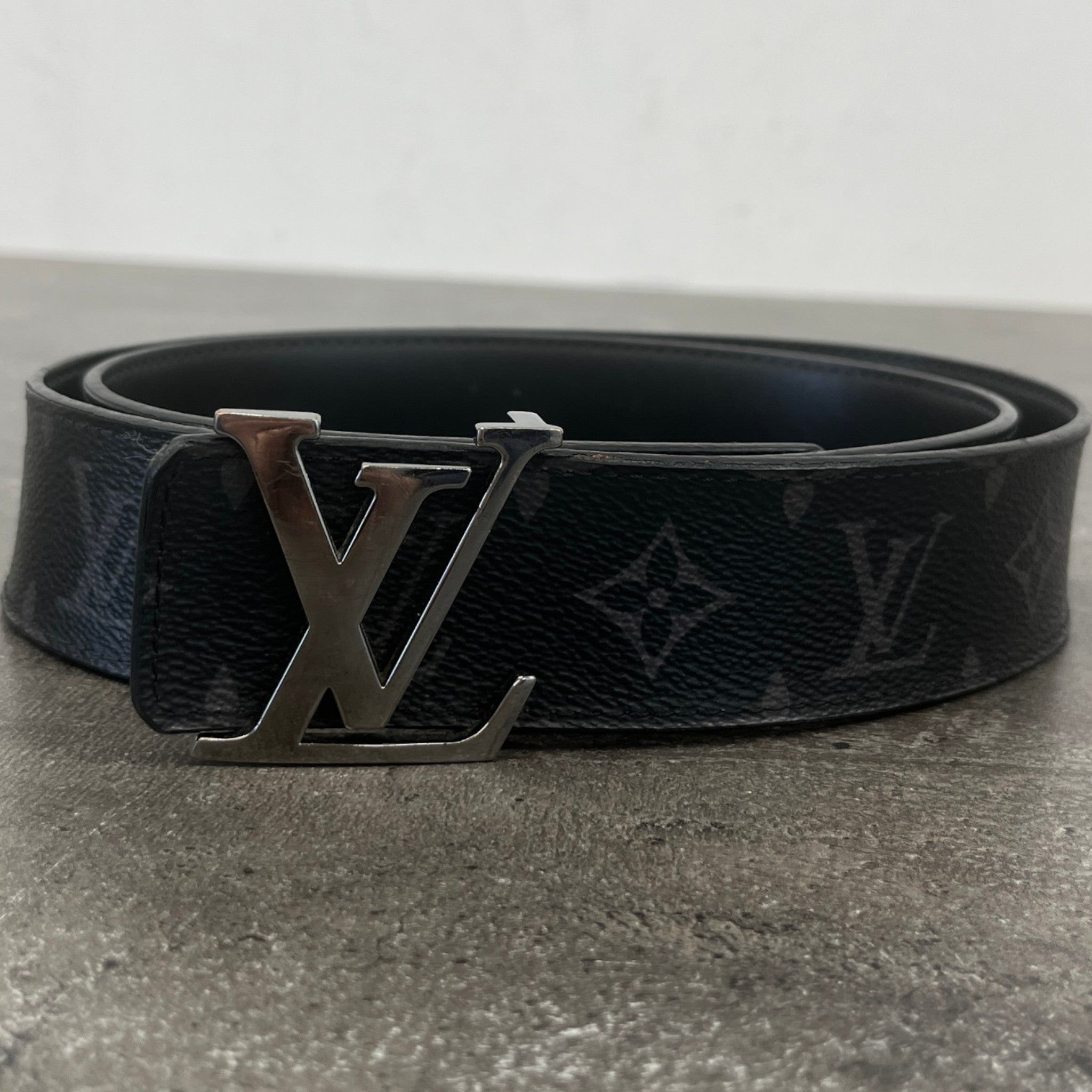Men's Lv Initials Belt Black Size Waist 36"