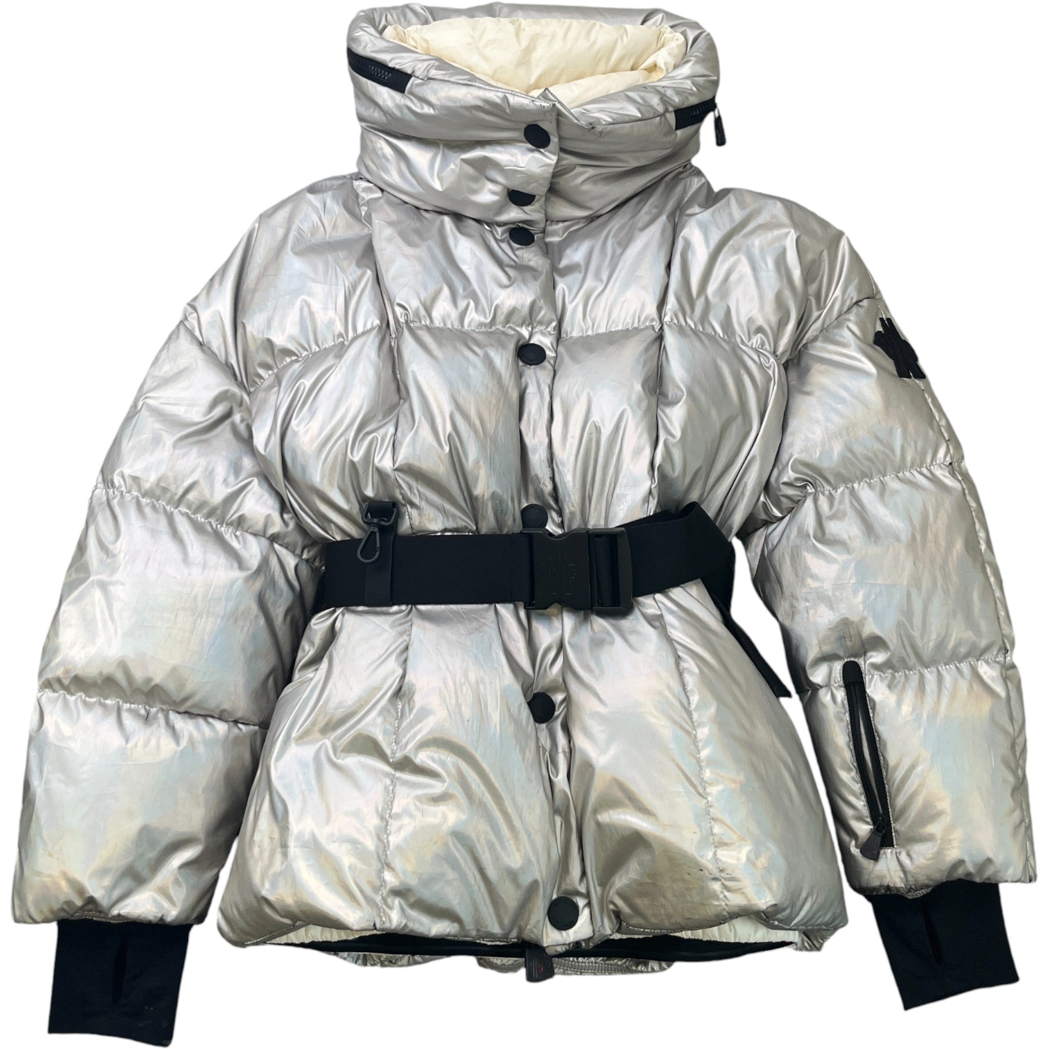 Women's Olligan Holographic Hooded Belted Down Jacket Silver Size 1 / UK 10
