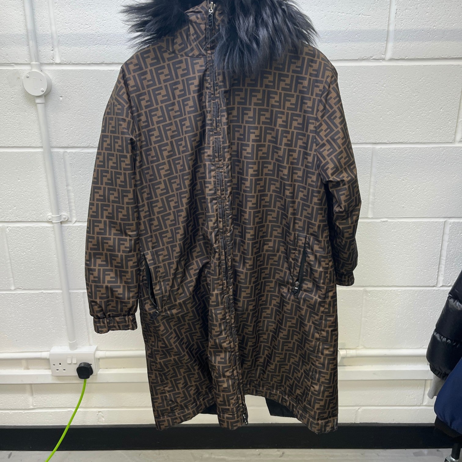 Women's Reversible Ff Zucca Faux Fur Down Jacket Brown Size XS