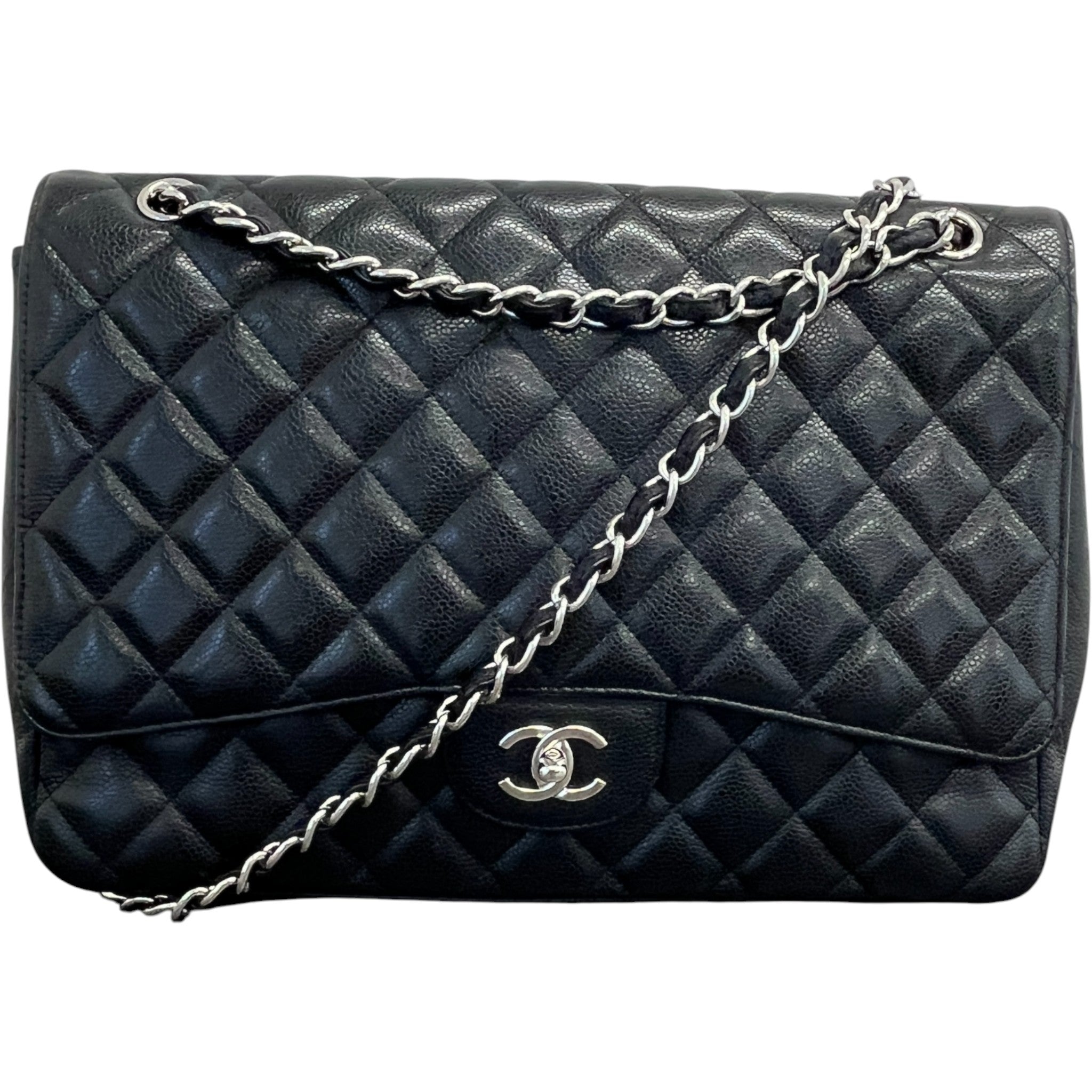 Women's Jumbo Classic Flap Caviar Leather Bag Black