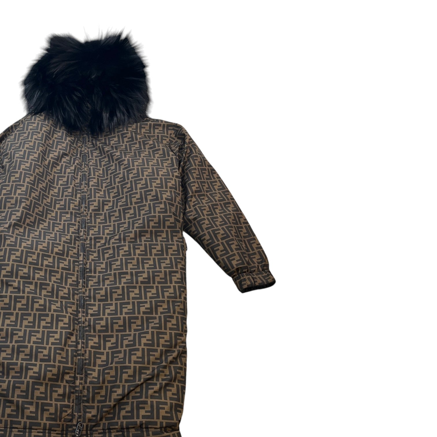 Women's Reversible Ff Zucca Faux Fur Down Jacket Brown Size XS