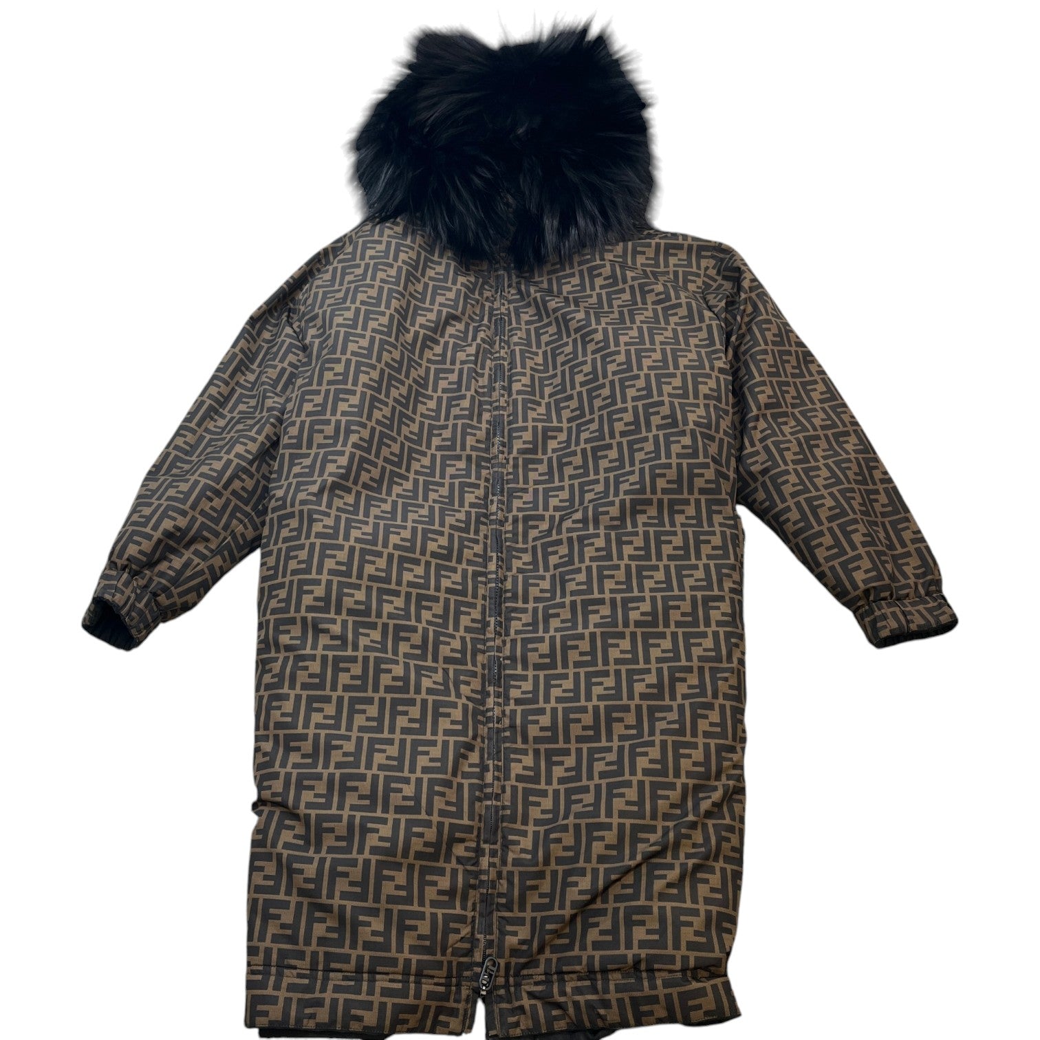 Women's Reversible Ff Zucca Faux Fur Down Jacket Brown Size XS