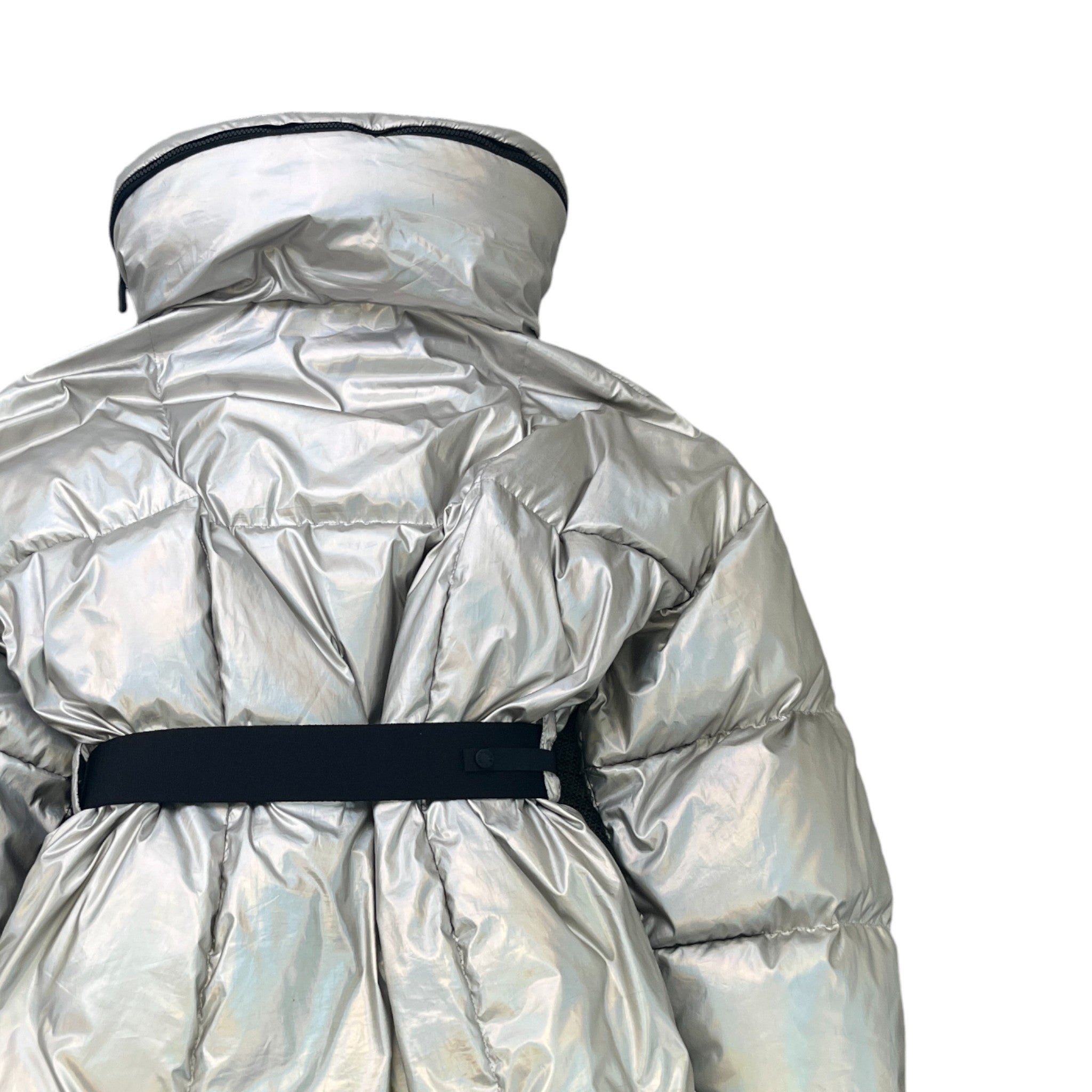 Women's Olligan Holographic Hooded Belted Down Jacket Silver Size 1 / UK 10