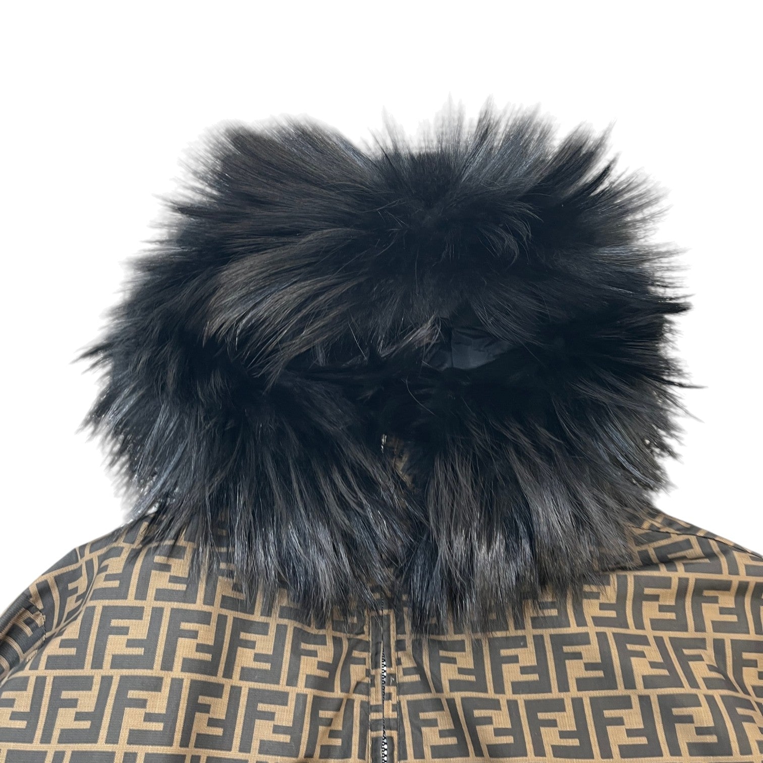 Women's Reversible Ff Zucca Faux Fur Down Jacket Brown Size XS