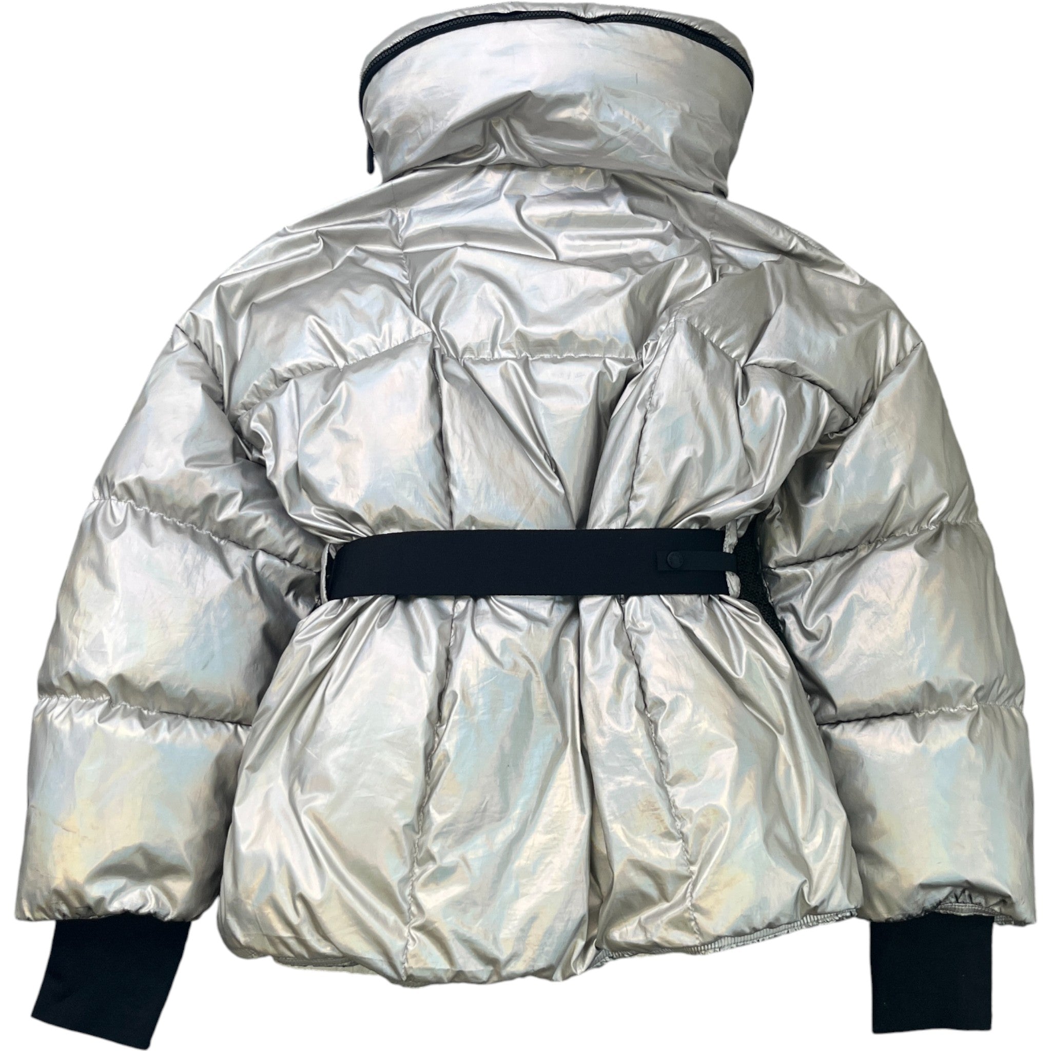 Women's Olligan Holographic Hooded Belted Down Jacket Silver Size 1 / UK 10