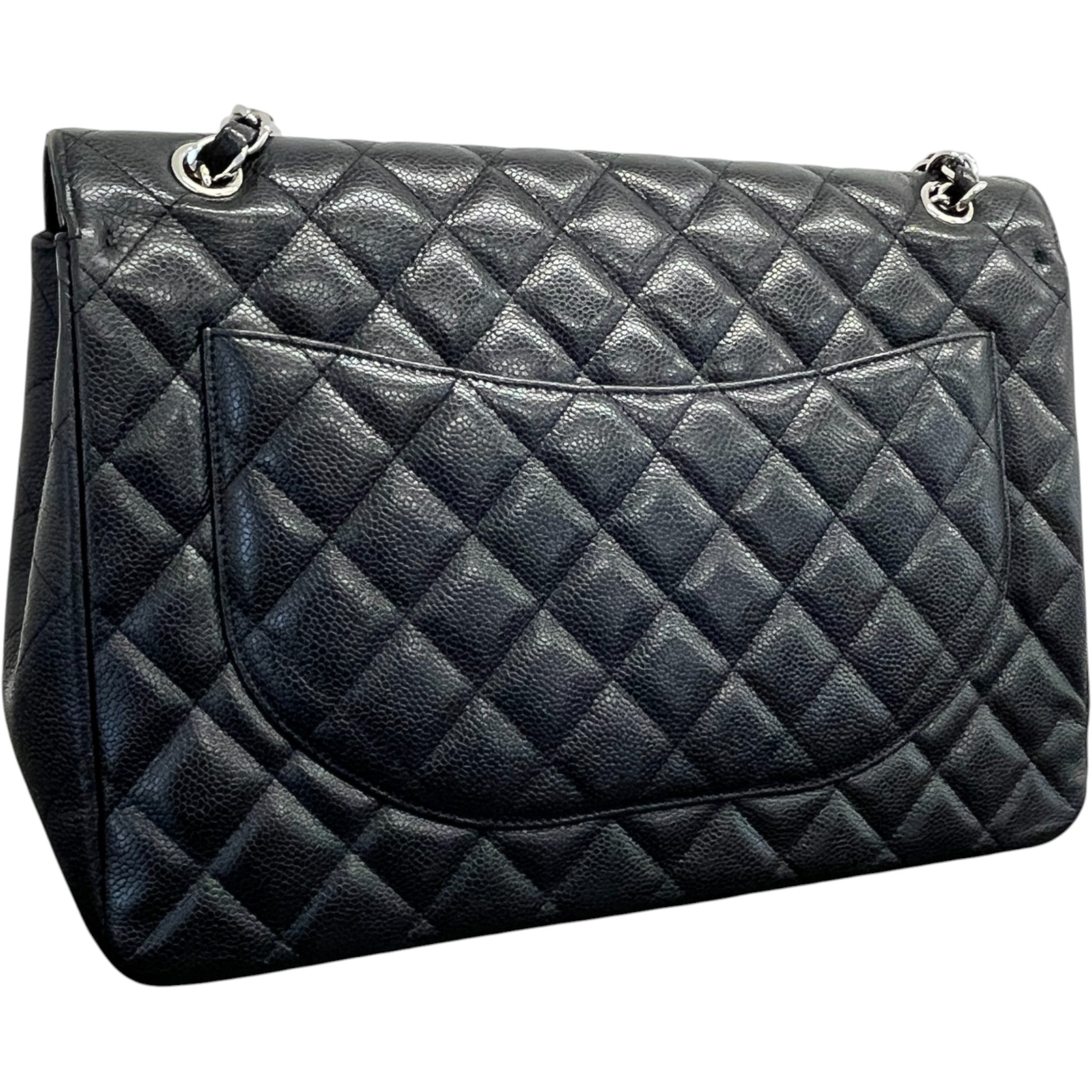 Women's Jumbo Classic Flap Caviar Leather Bag Black