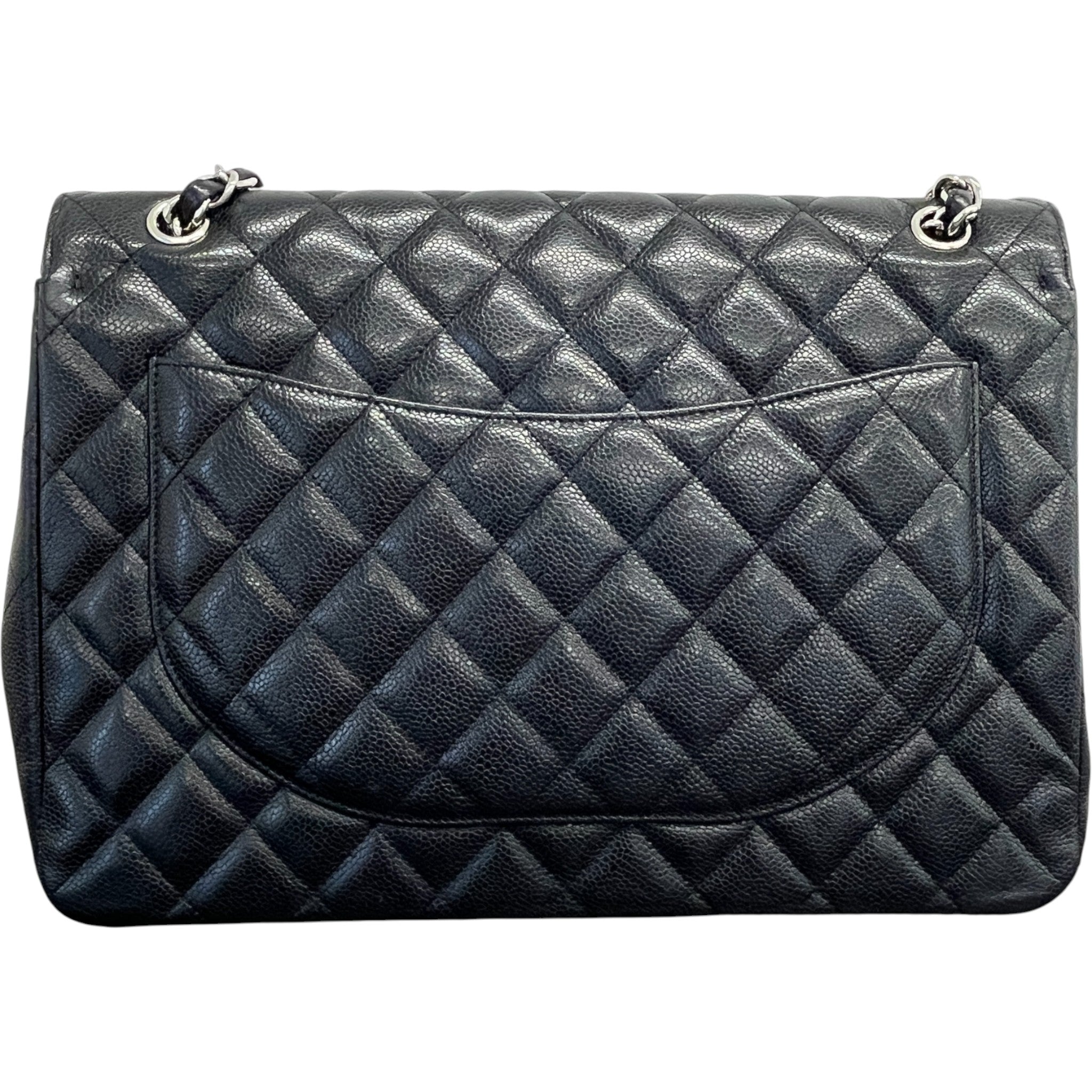 Women's Jumbo Classic Flap Caviar Leather Bag Black