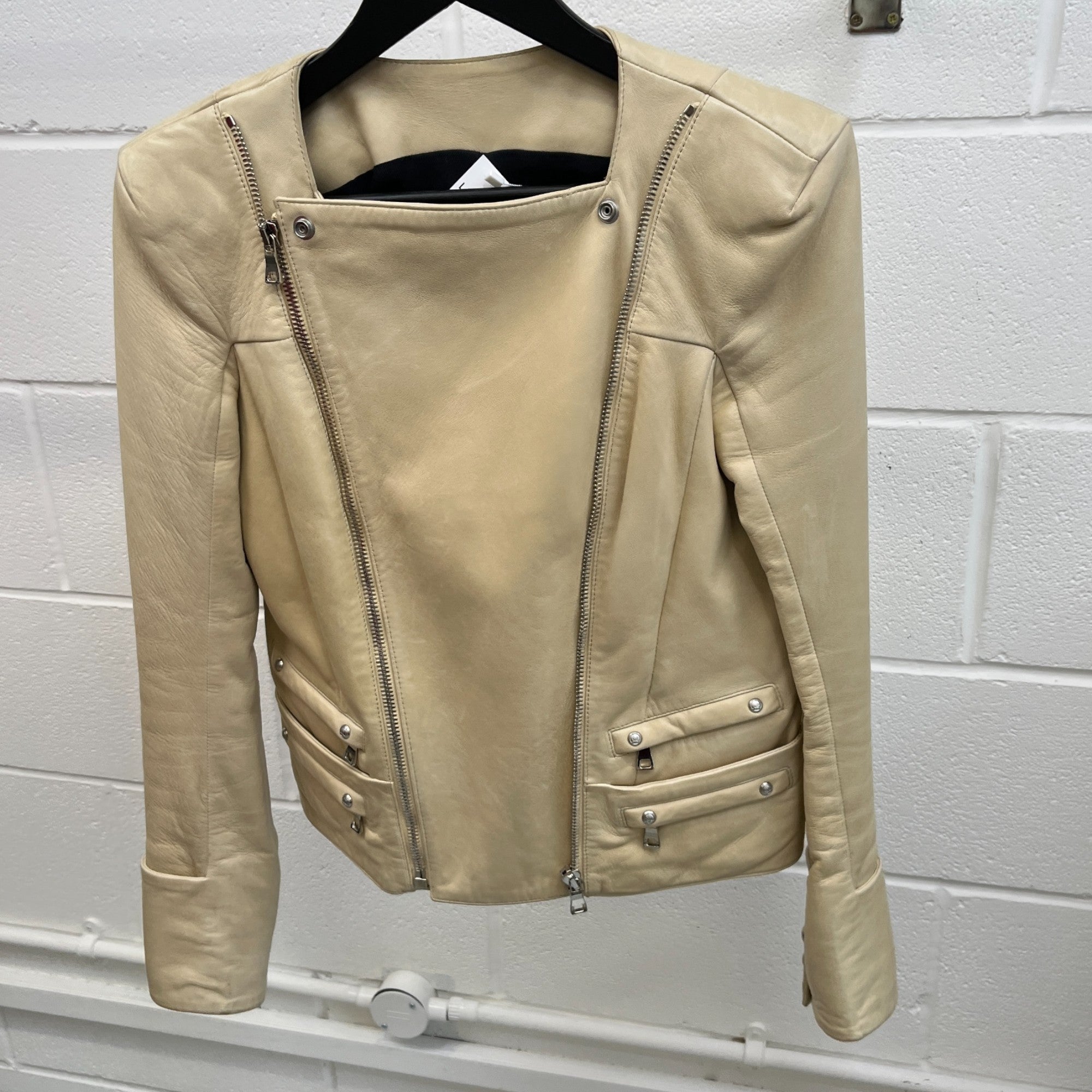 Women's Zipper Detail Jacket Cream Size IT 40 / UK 8