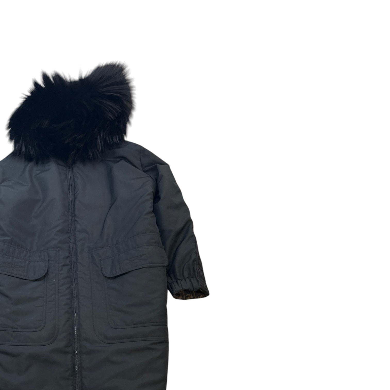 Women's Reversible Ff Zucca Faux Fur Down Jacket Brown Size XS