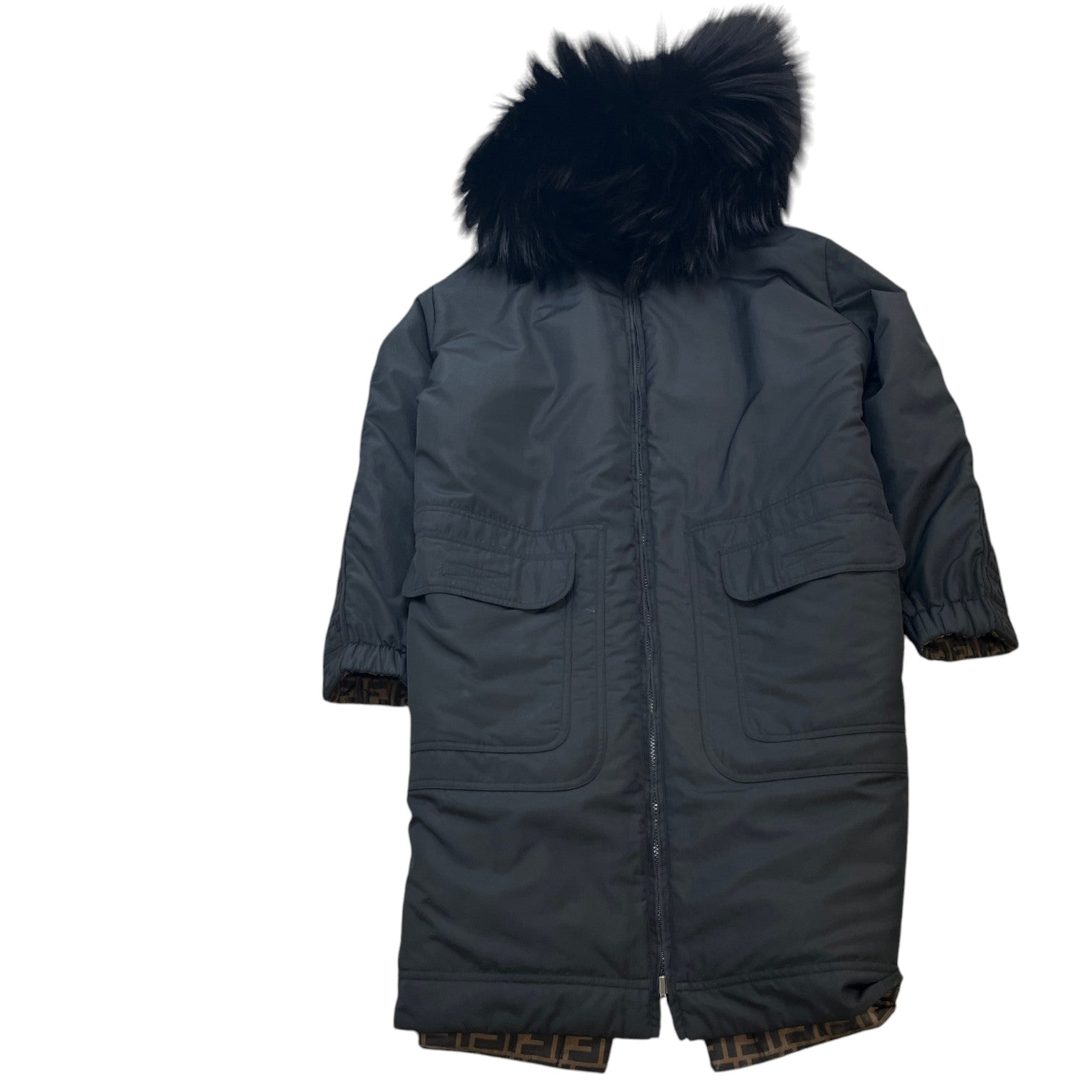 Women's Reversible Ff Zucca Faux Fur Down Jacket Brown Size XS
