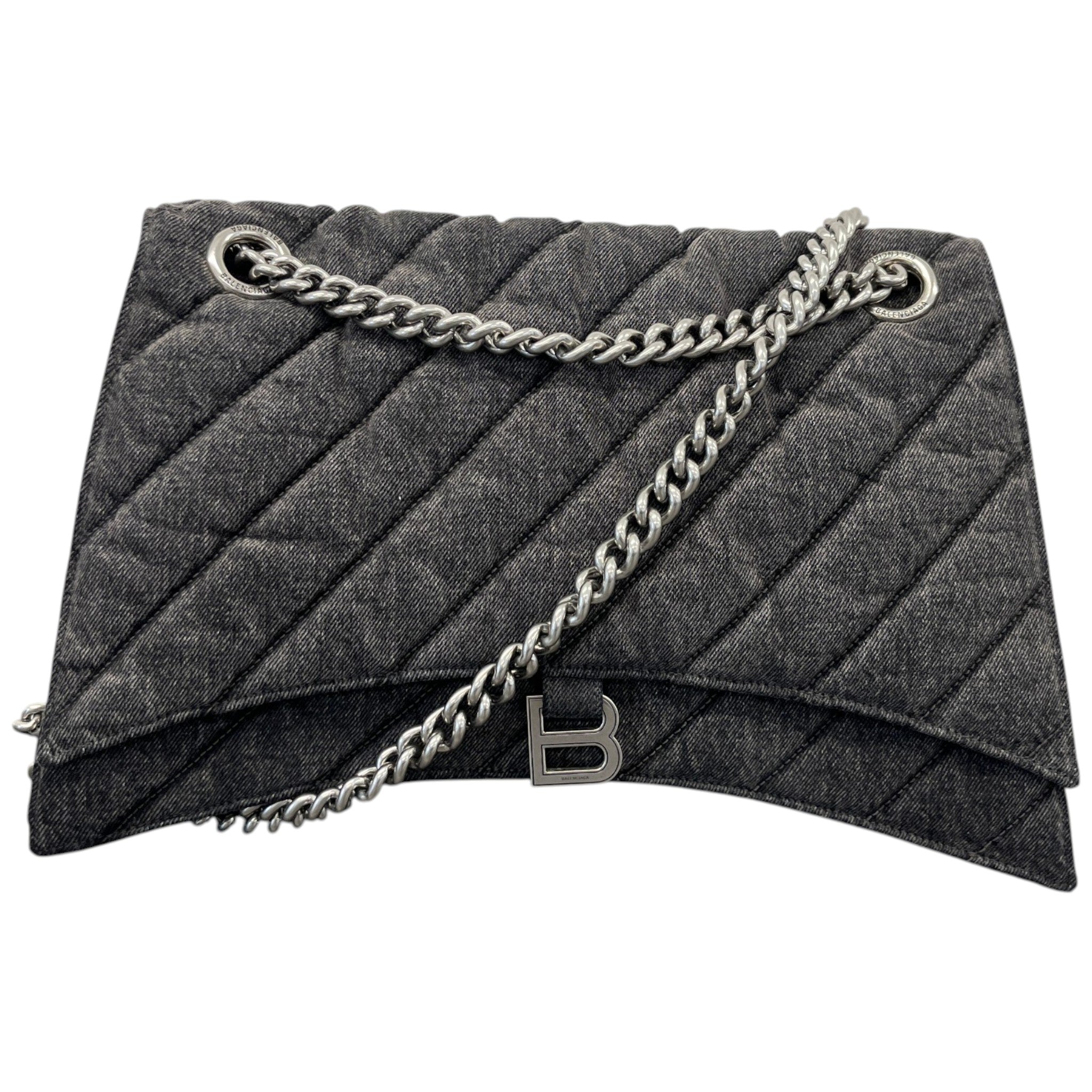 Women's Crush Large Chain Quilted Denim Bag Charcoal