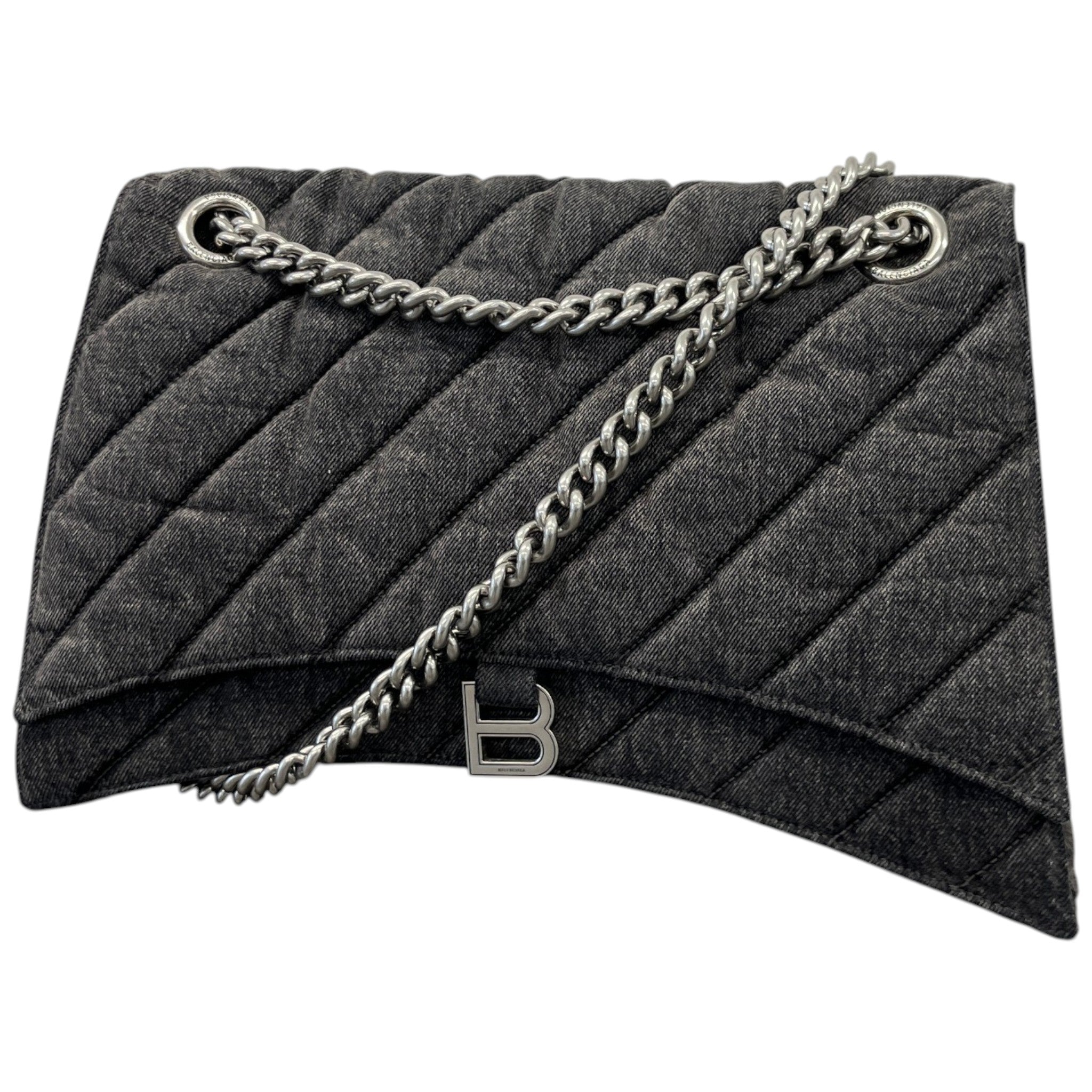 Women's Crush Large Chain Quilted Denim Bag Charcoal