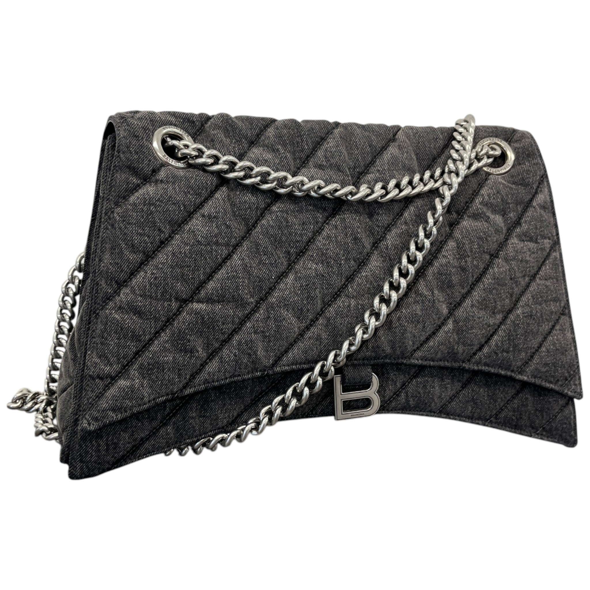 Women's Crush Large Chain Quilted Denim Bag Charcoal