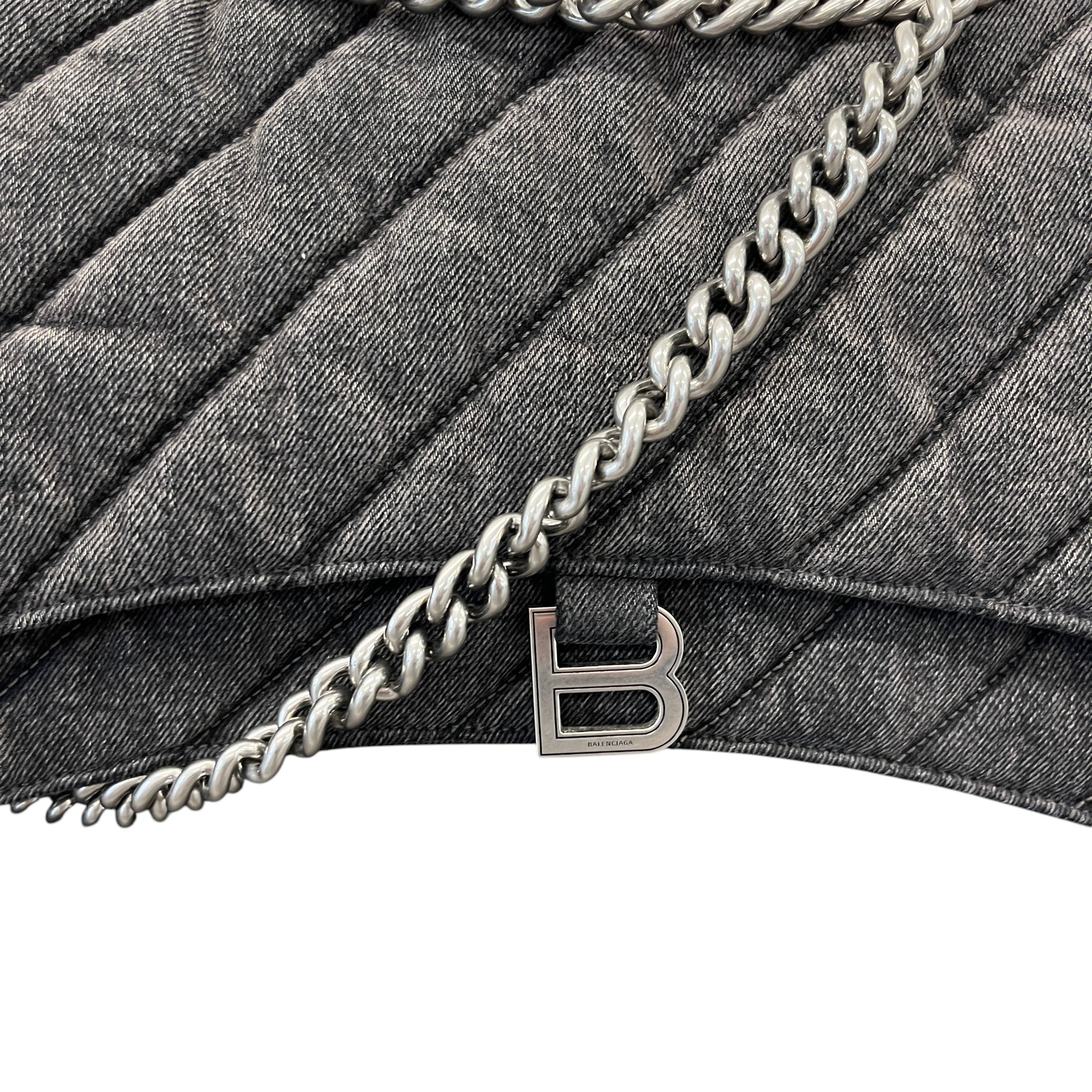 Women's Crush Large Chain Quilted Denim Bag Charcoal