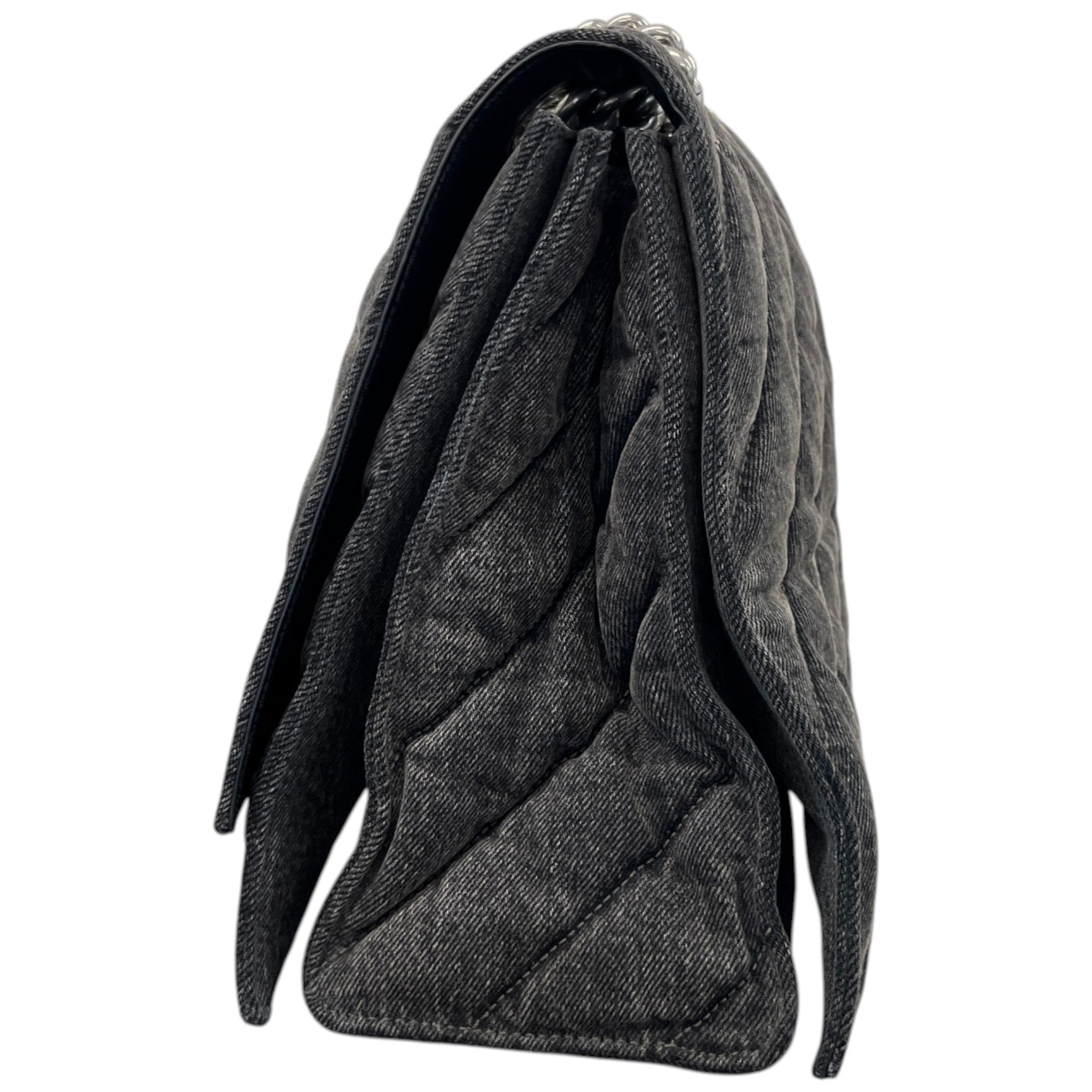 Women's Crush Large Chain Quilted Denim Bag Charcoal