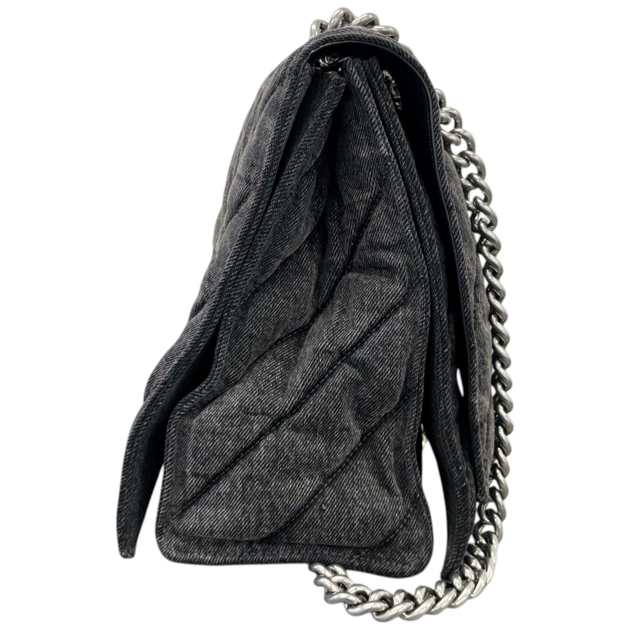 Women's Crush Large Chain Quilted Denim Bag Charcoal