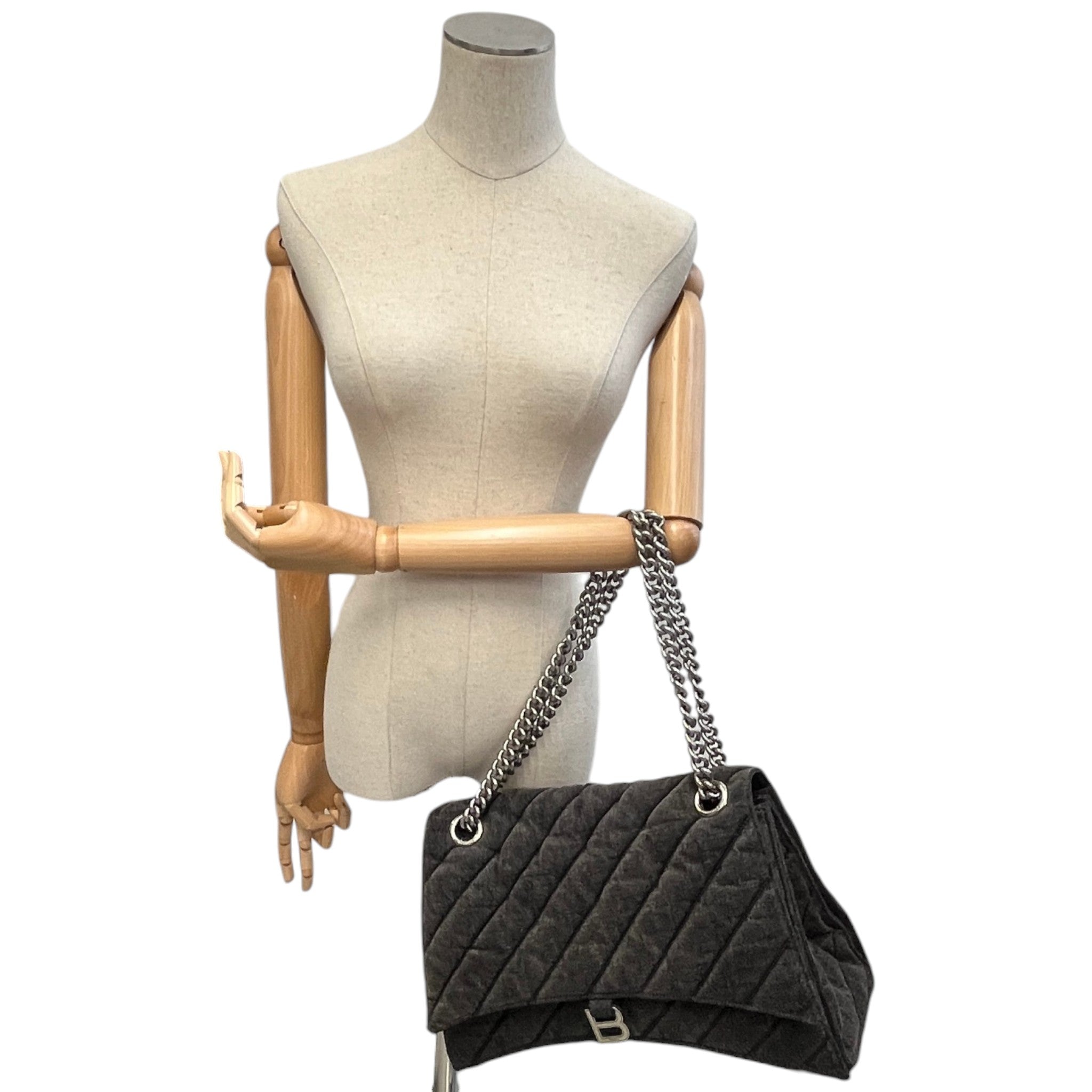 Women's Crush Large Chain Quilted Denim Bag Charcoal