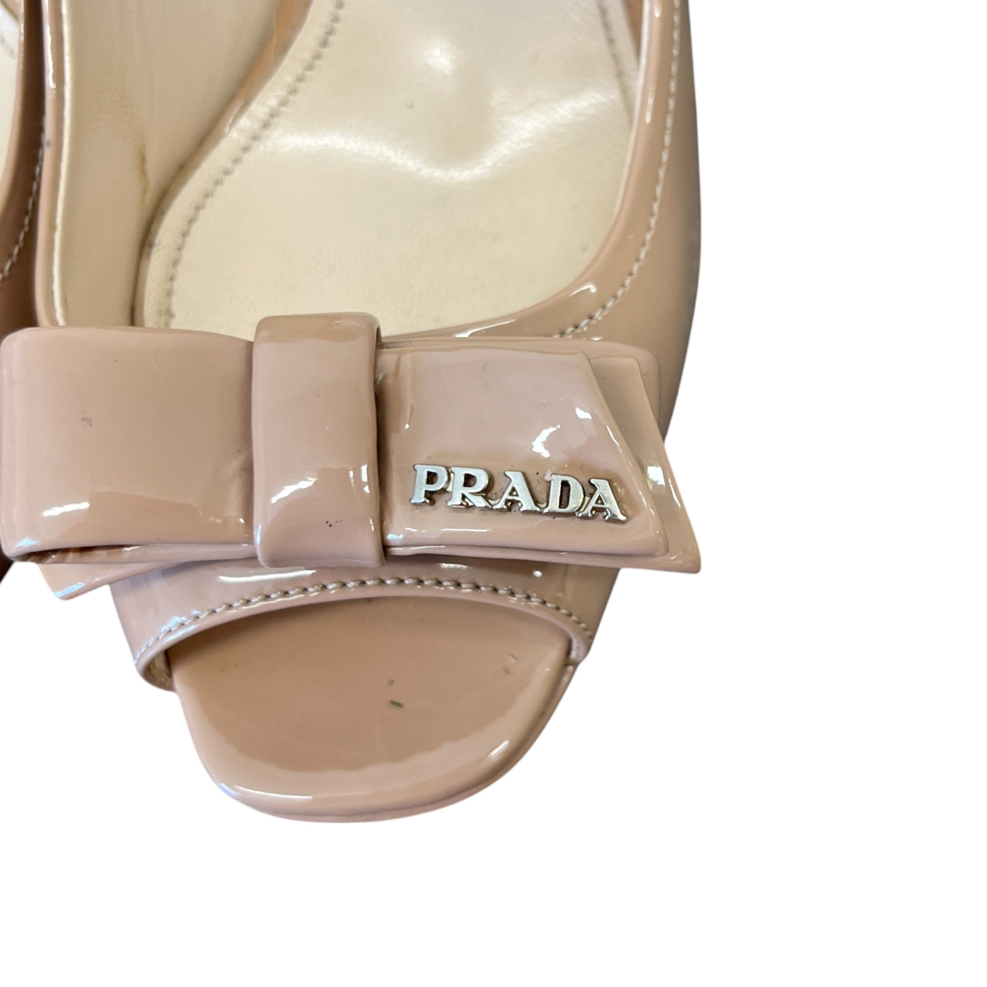 Women's Patent Bow Wedge Heels Beige Size EU 37 / UK 4